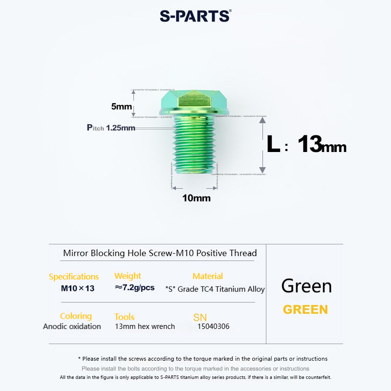 SPARTS Titanium Mirror Block-Off Bolts · M8/M10 Positive & Reverse Thread · Lightweight Motorcycle Plug Bolts