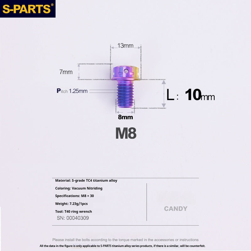 S-PARTS M8 Standard Head A3 Series Titanium Alloy Screws for Electric and Motorcycle Modification Locking Blue and candy color