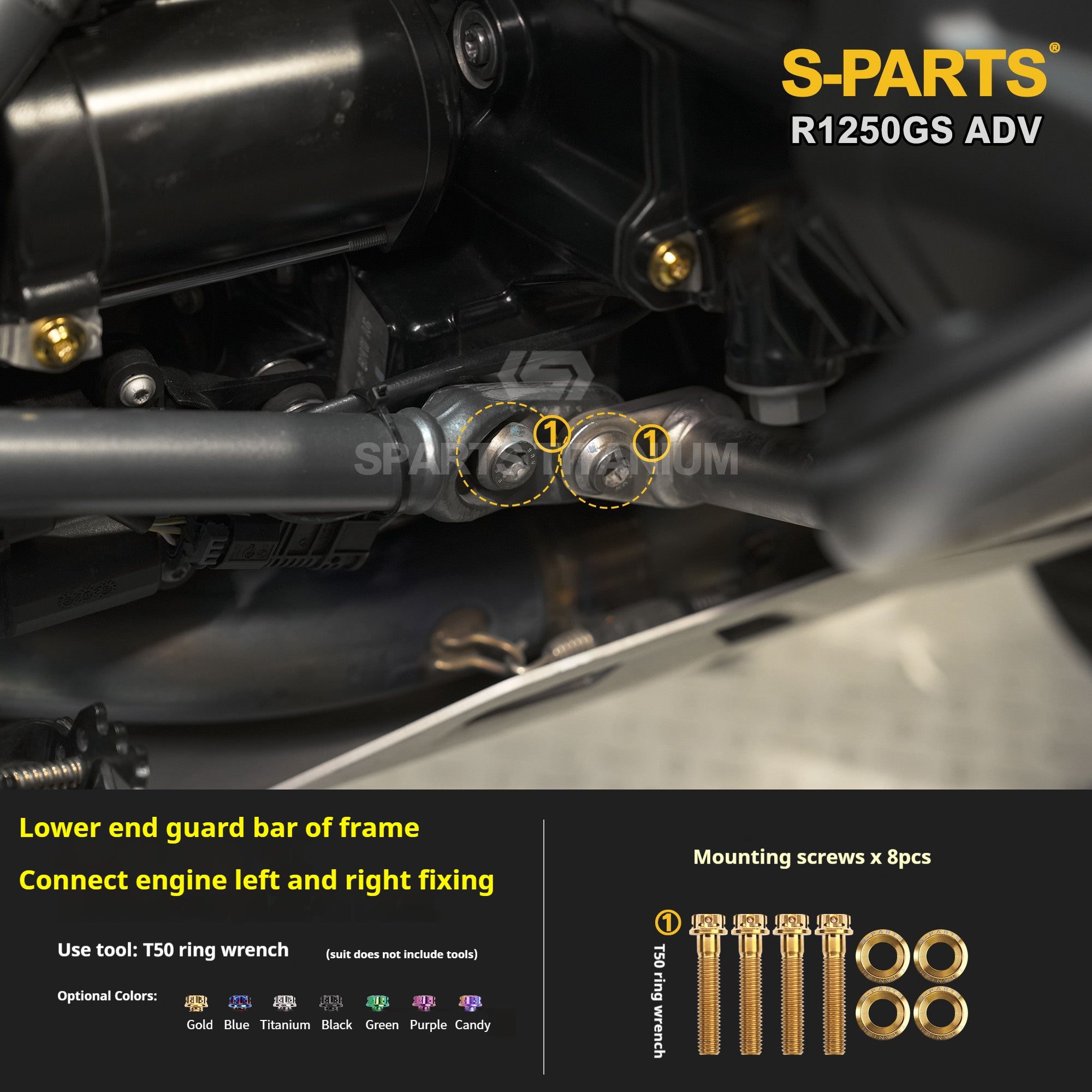 SPARTS Titanium Bolt Kit for BMW R 1250GS ADV – Custom Candy Color & CNC Titanium Upgrade Kit
