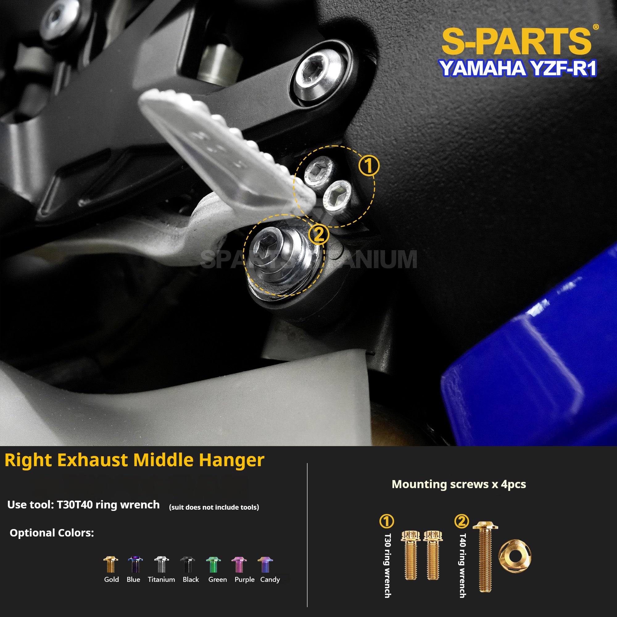 SPARTS Titanium Bolt Kit for Yamaha YZF-R1– Custom Candy Color & CNC Titanium Upgrade Kit- 2/2