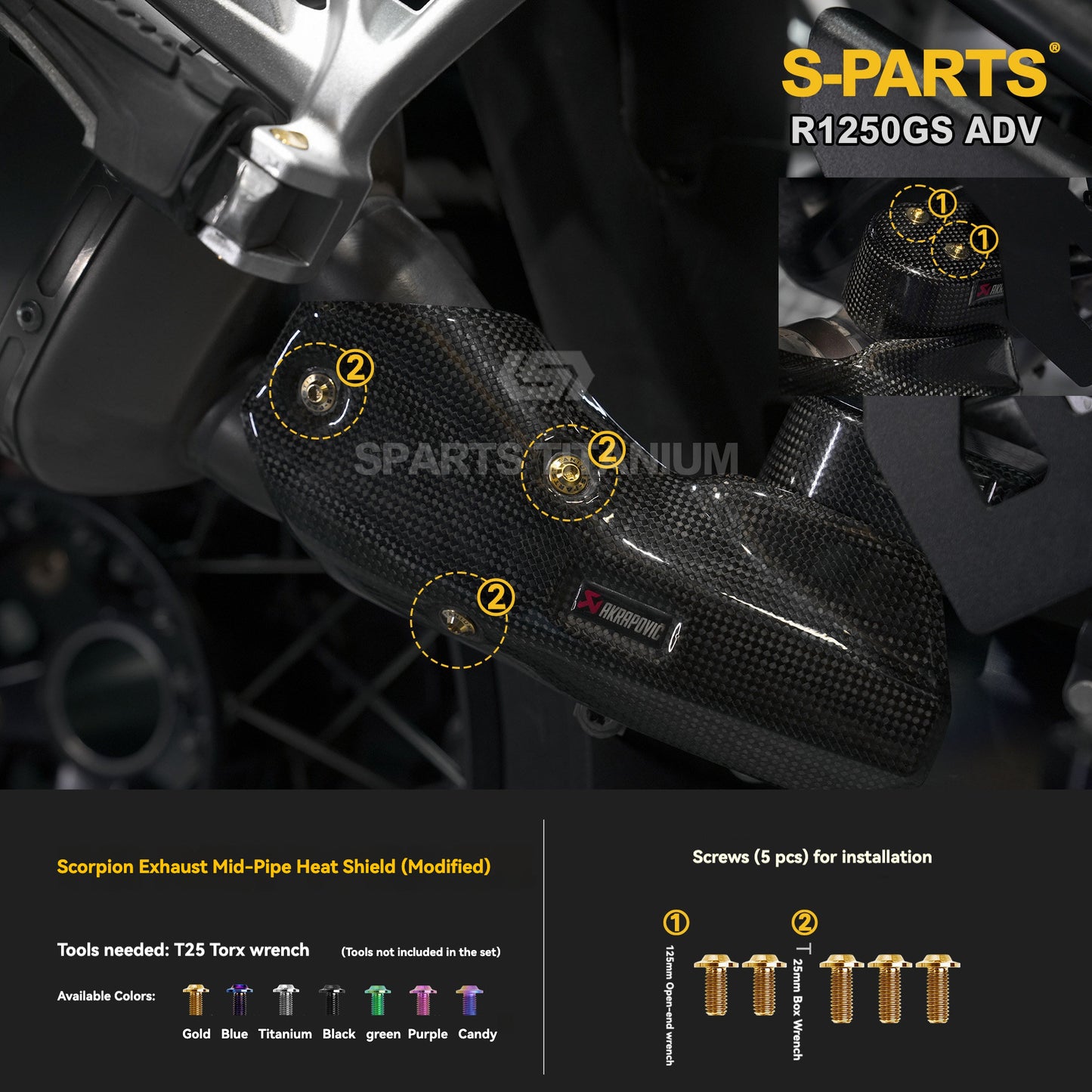 SPARTS Titanium Engine Cover, Exhaust & Crash Bar Bolt Kit for BMW R1250GS / ADV