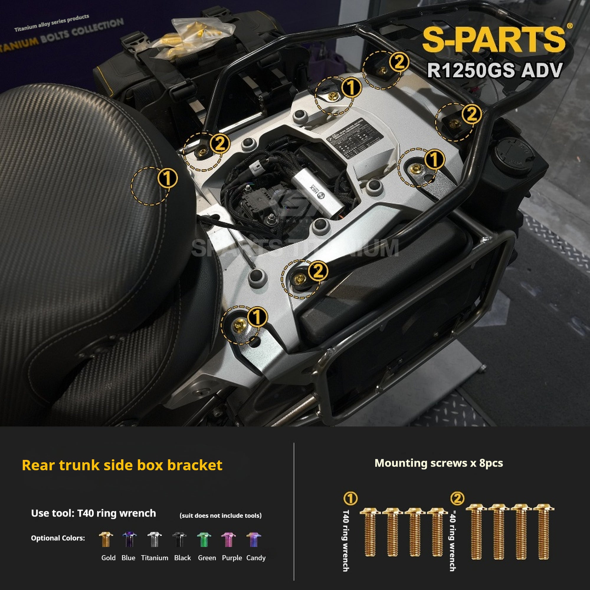 SPARTS Titanium Bolt Kit for BMW R 1250GS ADV – Custom Candy Color & CNC Titanium Upgrade Kit