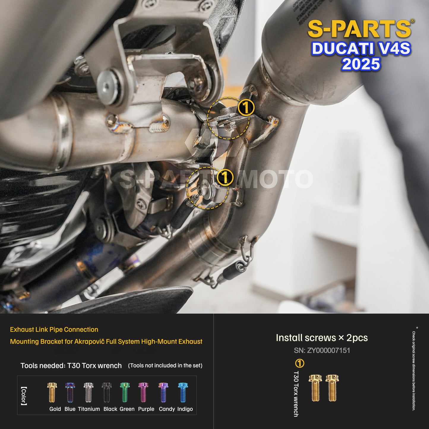 S-PARTS Titanium  Fastener Kit  Bodywork/Subframe and Exhaust for Ducati Panigale V4 S 2025