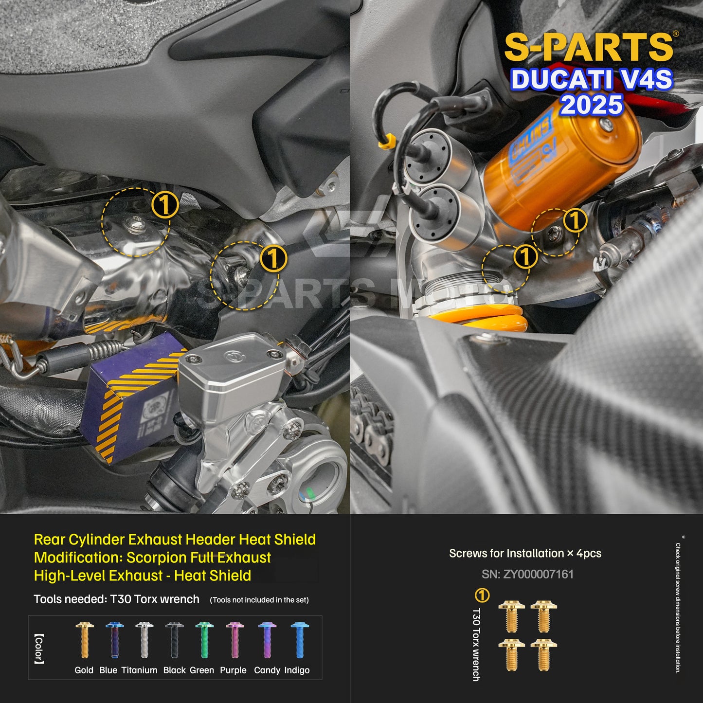S-PARTS Titanium  Fastener Kit  Bodywork/Subframe and Exhaust for Ducati Panigale V4 S 2025