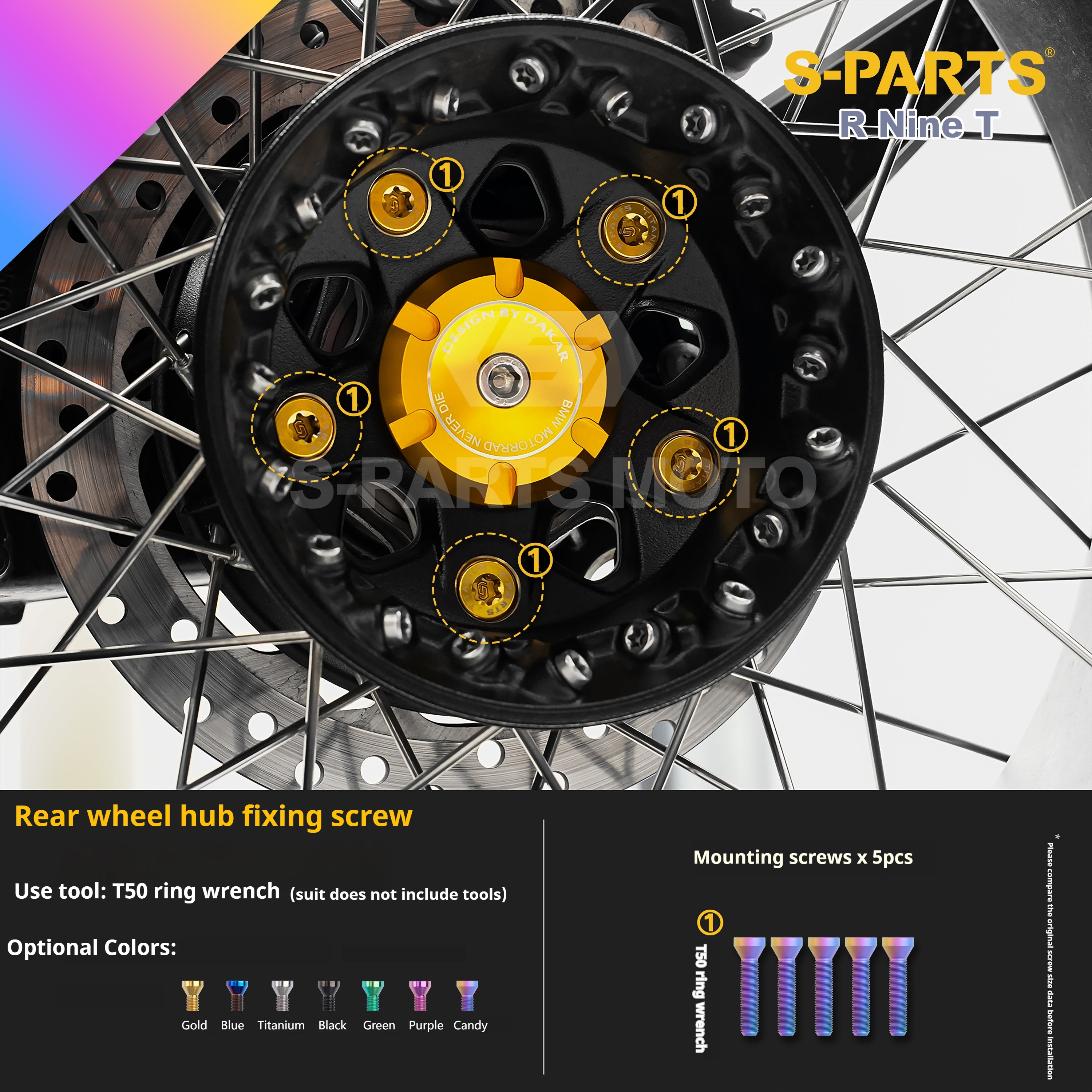 SPARTS BMW RnineT Titanium Alloy Screw Candy Color Kit for Motorcycle Modification