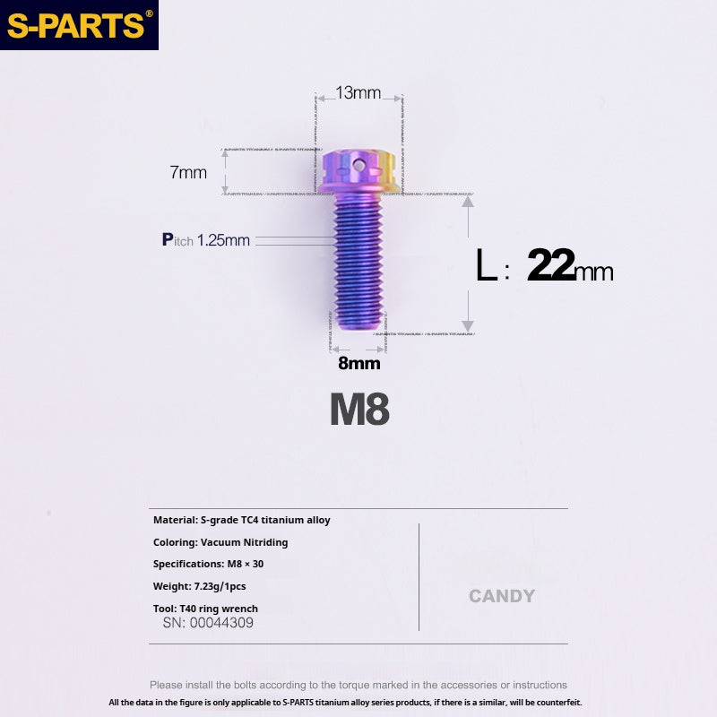 S-PARTS M8 Standard Head A3 Series Titanium Alloy Screws for Electric and Motorcycle Modification Locking Blue and candy color