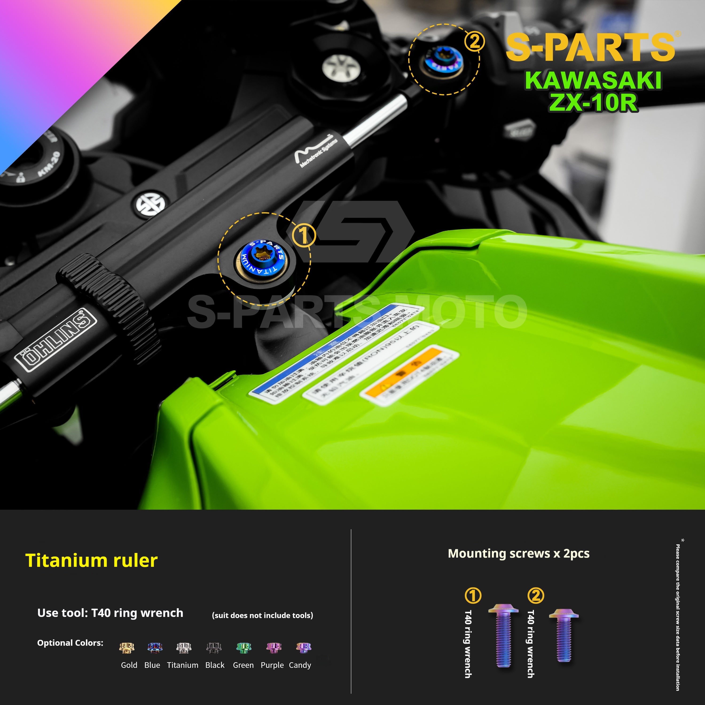 SPARTS Titanium Screw Set for Kawasaki ZX-10R 2023 – Custom Candy Color & CNC Titanium Upgrade Kit