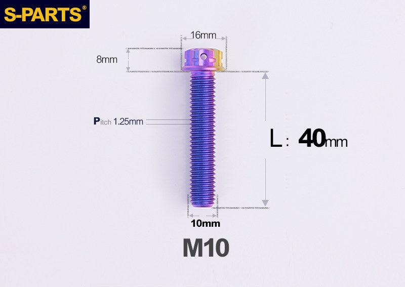 SPARTS M10 P1.25 A3 Series Standard Head Titanium Bolt | 650°C Forged | S-Grade TC4 | Motorcycle / E-Bike Upgrade