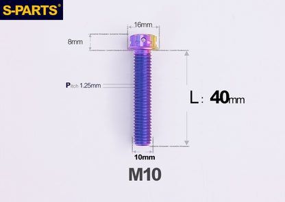 SPARTS M10 P1.25 A3 Series Standard Head Titanium Bolt | 650°C Forged | S-Grade TC4 | Motorcycle / E-Bike Upgrade