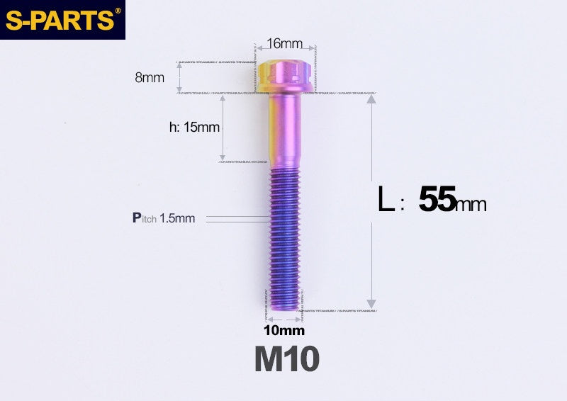 SPARTS M10 P1.5 A3 Series Titanium Bolt – Standard Head – 650°C Forged – S-Grade TC4 for E-Bikes, Motorcycles & Bicycles
