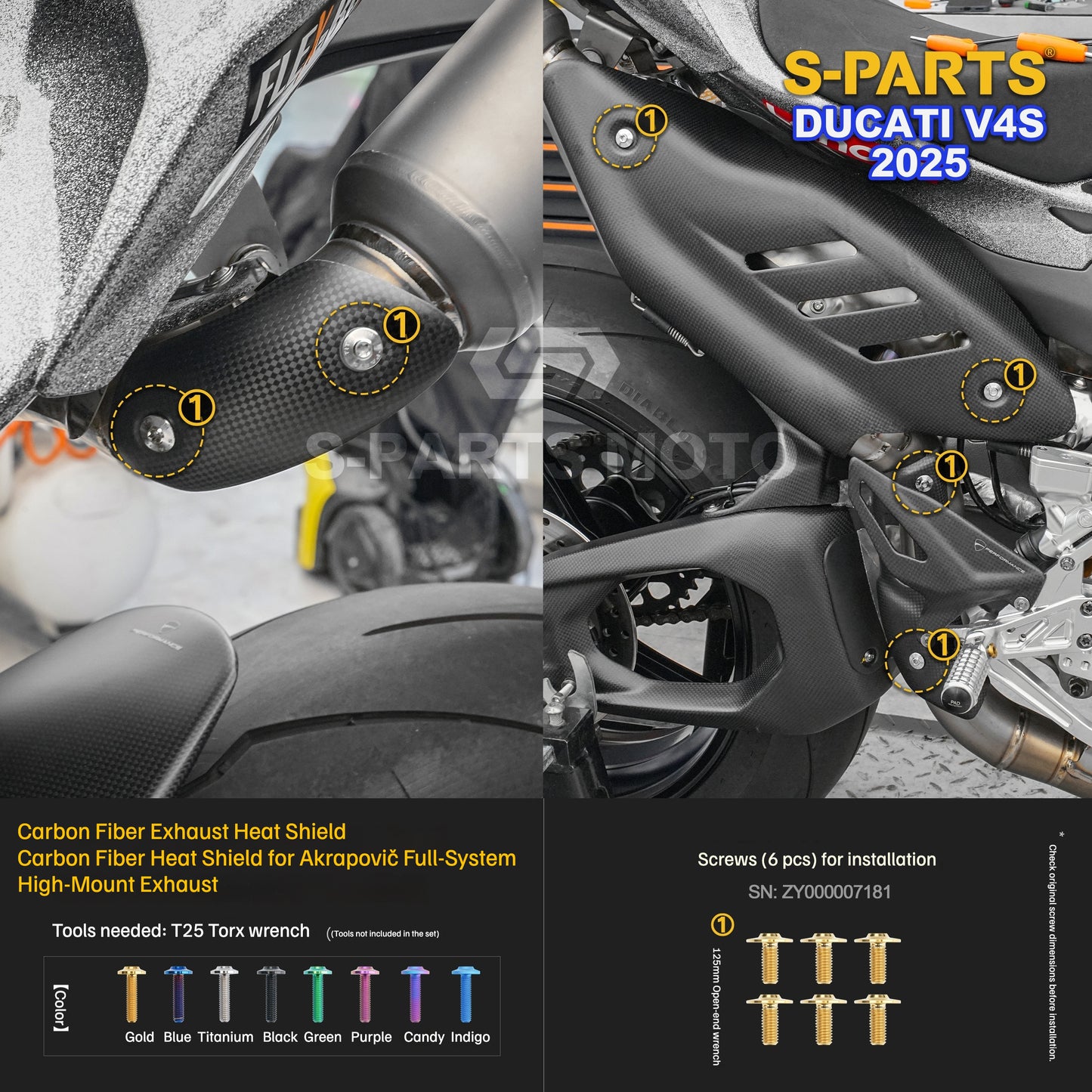 S-PARTS Titanium  Fastener Kit  Bodywork/Subframe and Exhaust for Ducati Panigale V4 S 2025