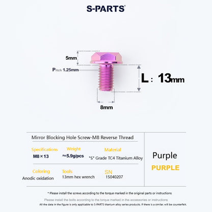 SPARTS Titanium MirrorMotorcycle Rearview Mirror Bolts· M8/M10