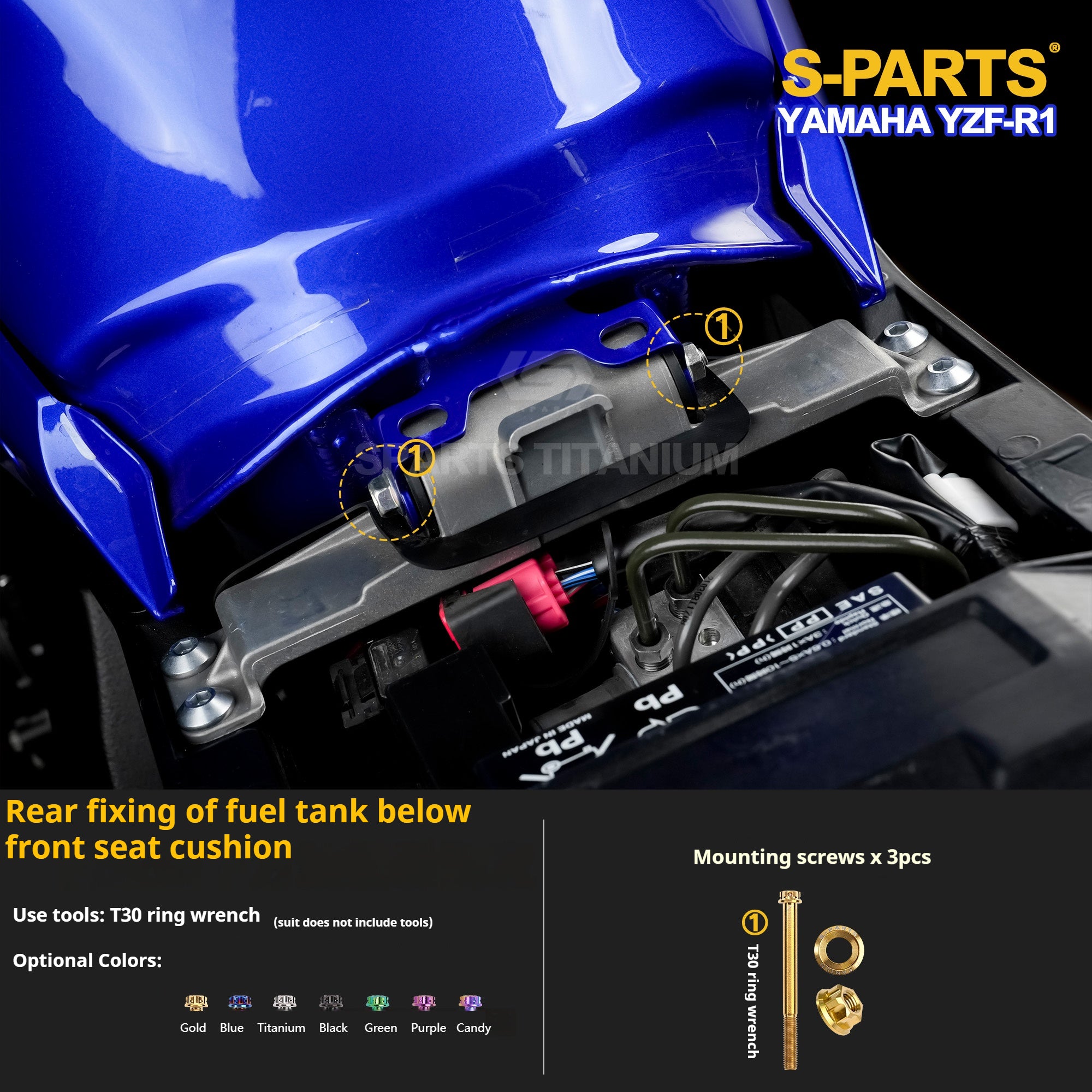 SPARTS Titanium Bolt Kit for Yamaha YZF-R1– Custom Candy Color & CNC Titanium Upgrade Kit- 2/2