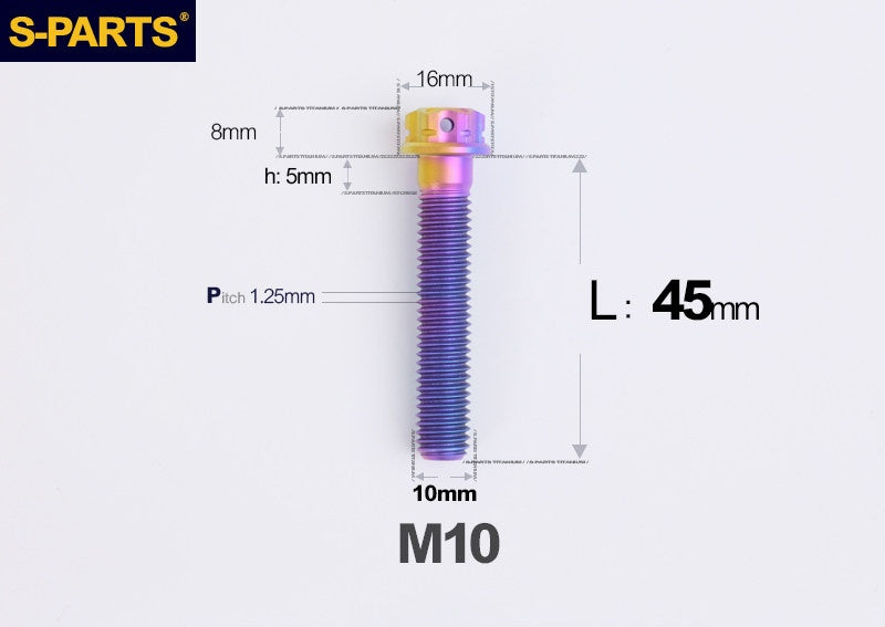 SPARTS M10 P1.25 A3 Series Standard Head Titanium Bolt | 650°C Forged | S-Grade TC4 | Motorcycle / E-Bike Upgrade