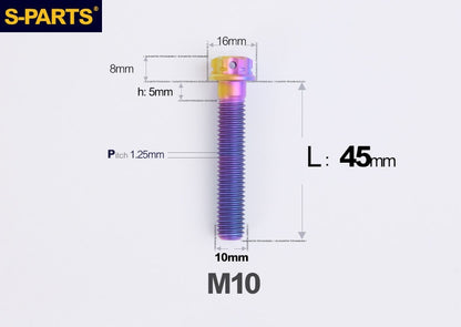 SPARTS M10 P1.25 A3 Series Standard Head Titanium Bolt | 650°C Forged | S-Grade TC4 | Motorcycle / E-Bike Upgrade