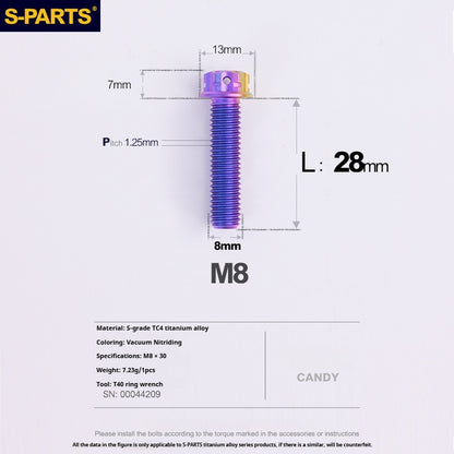 S-PARTS M8 Standard Head A3 Series Titanium Alloy Screws for Electric and Motorcycle Modification Locking Blue and candy color