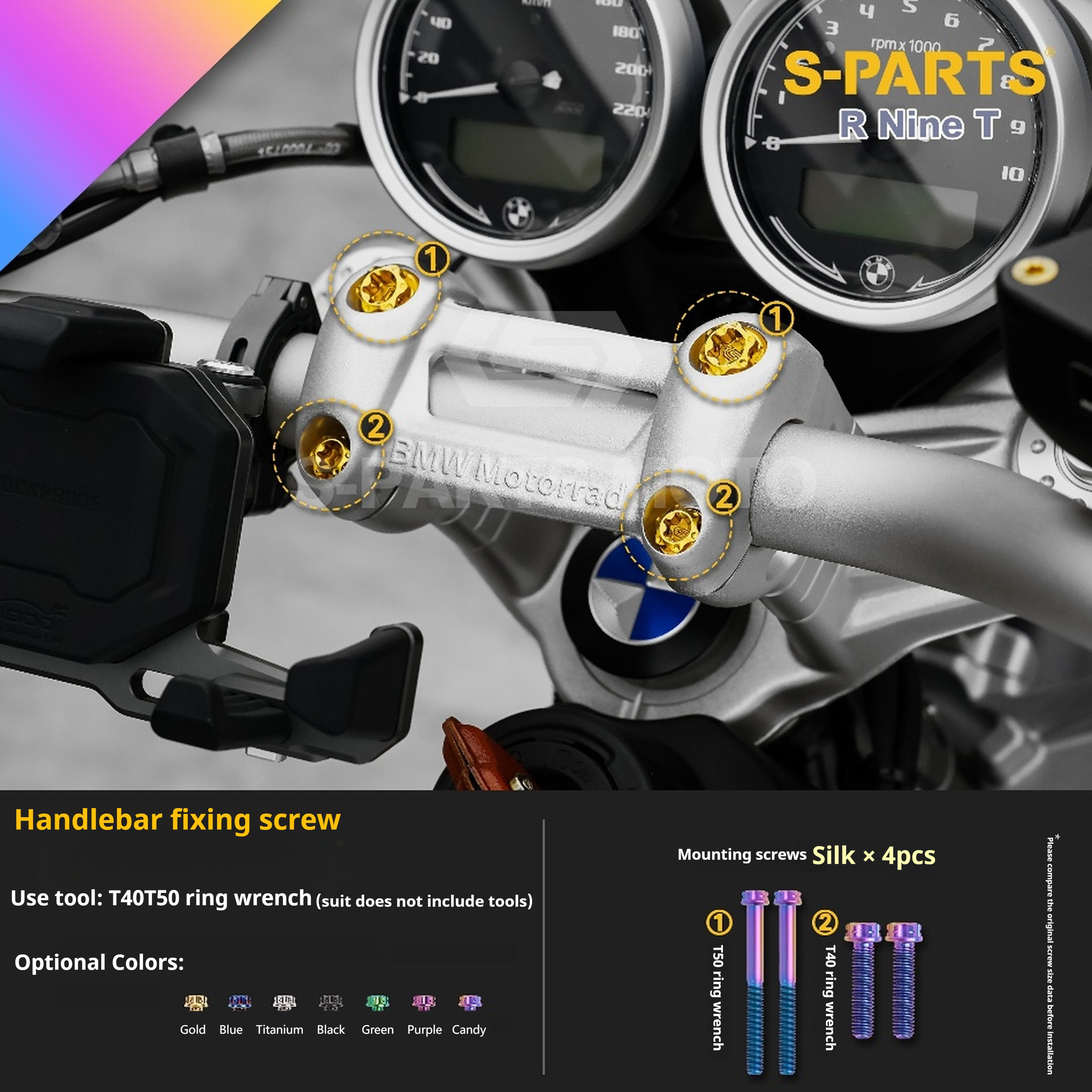 SPARTS BMW RnineT Titanium Alloy Screw Candy Color Kit for Motorcycle Modification