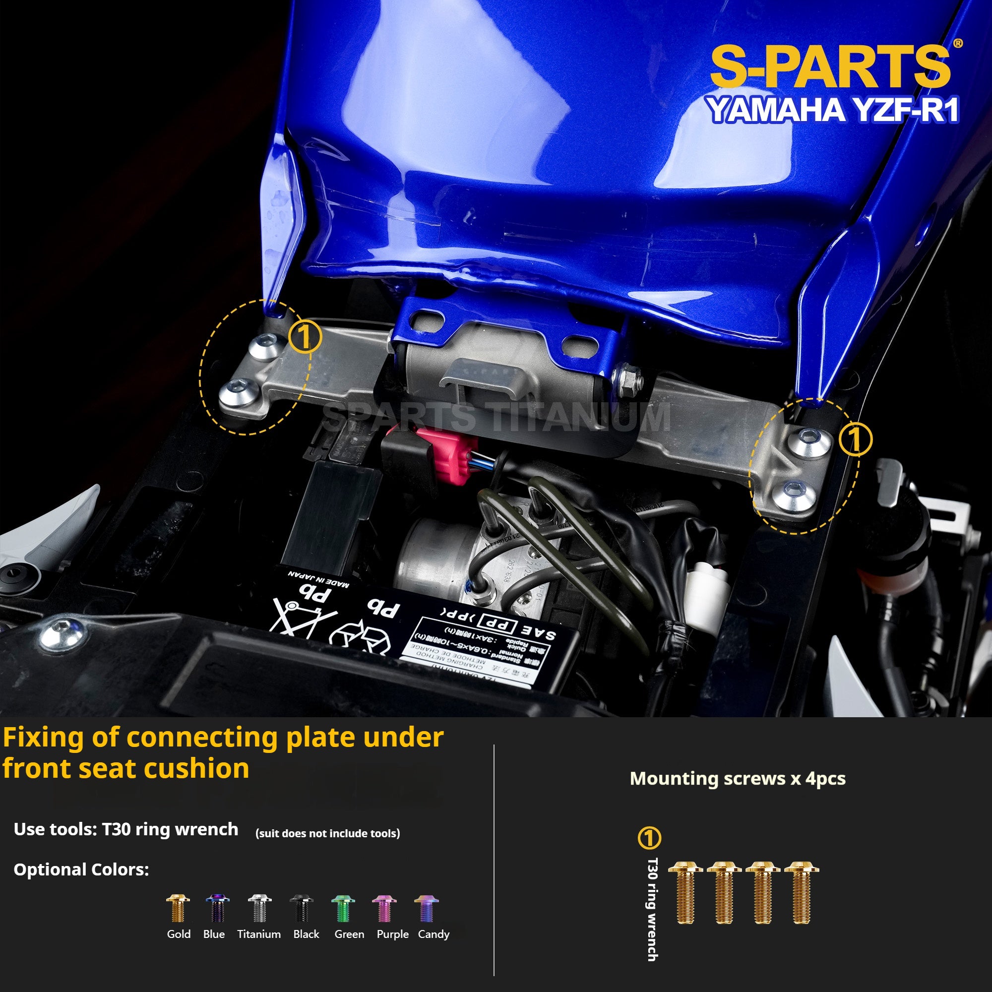 SPARTS Titanium Bolt Kit for Yamaha YZF-R1– Custom Candy Color & CNC Titanium Upgrade Kit- 2/2