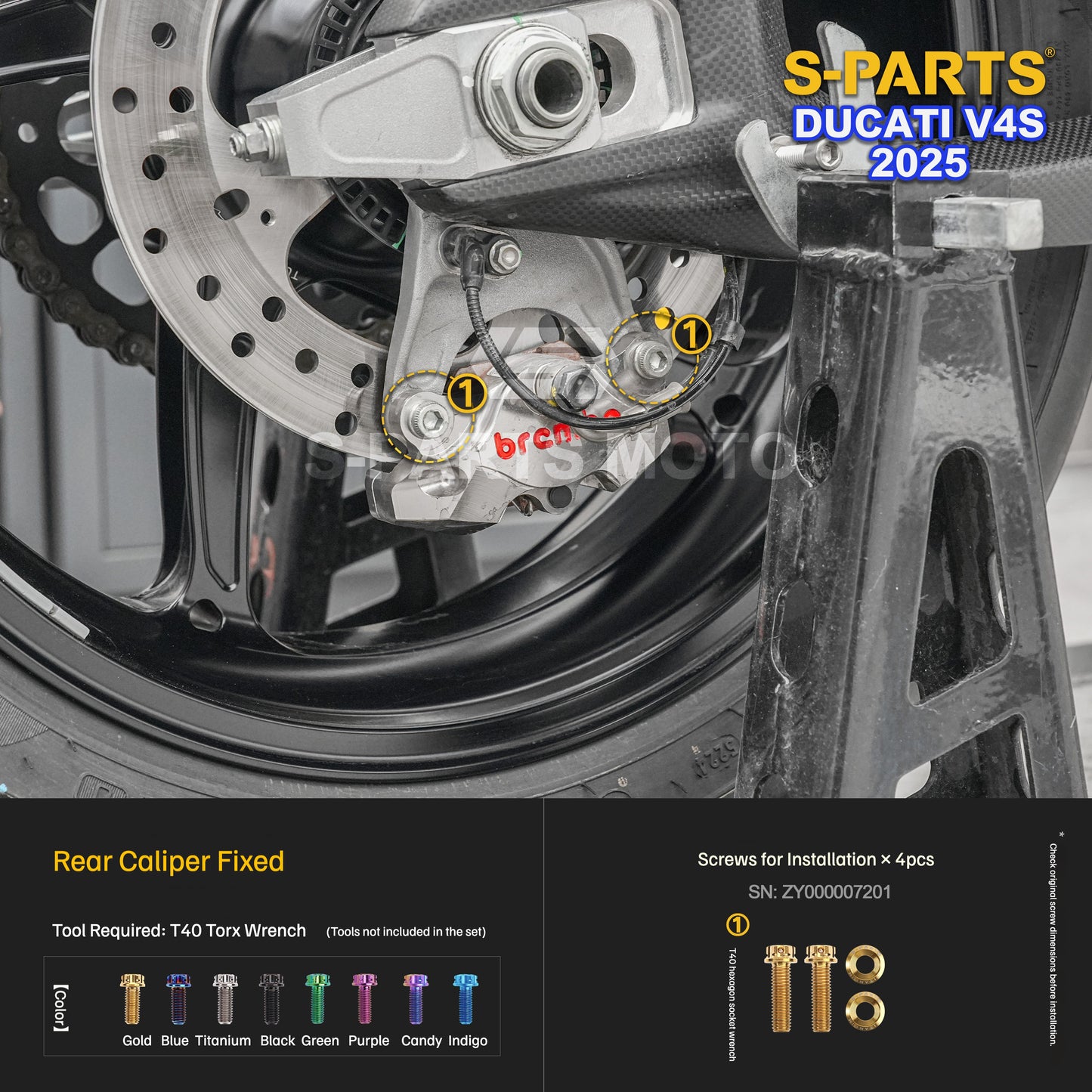 S-PARTS Titanium Brake/Wheel and Suspension Fastener Kit for Ducati Panigale V4S 2025