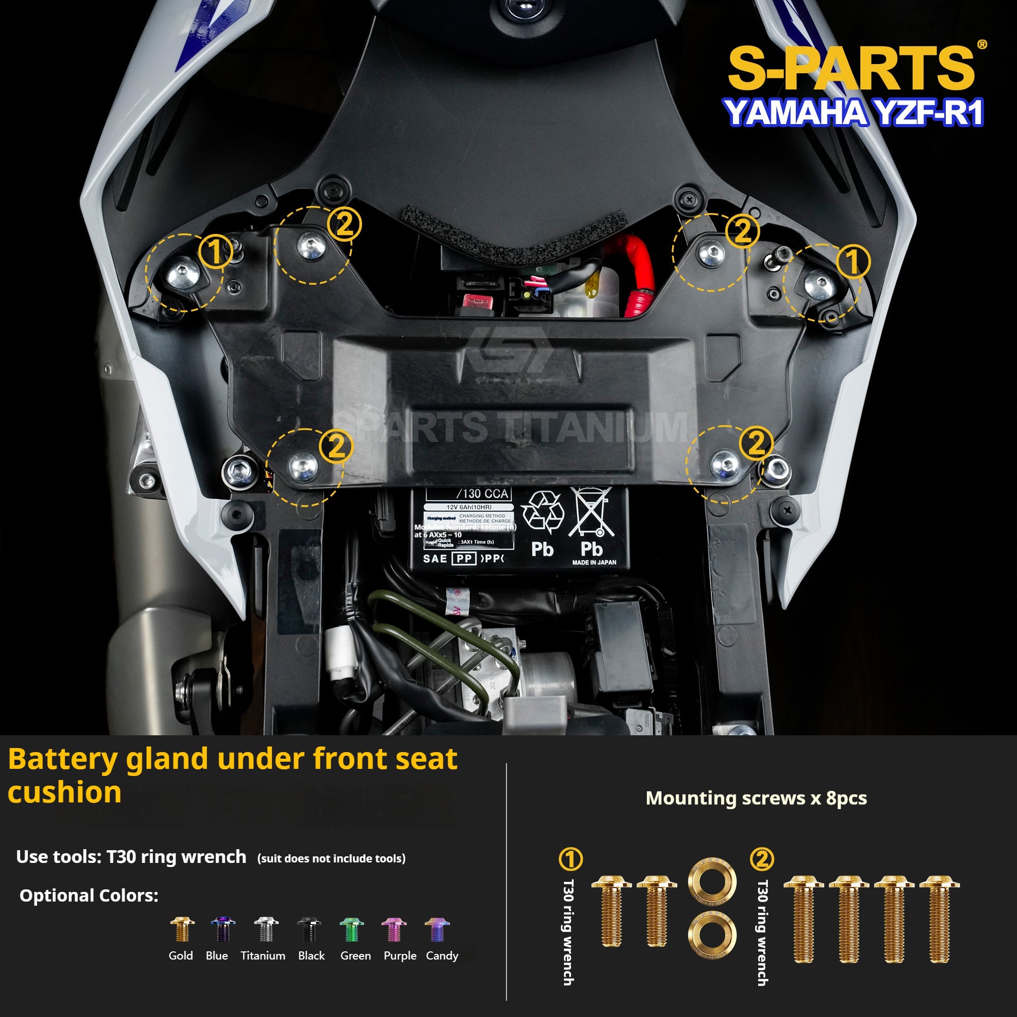 SPARTS Titanium Bolt Kit for Yamaha YZF-R1– Custom Candy Color & CNC Titanium Upgrade Kit- 2/2