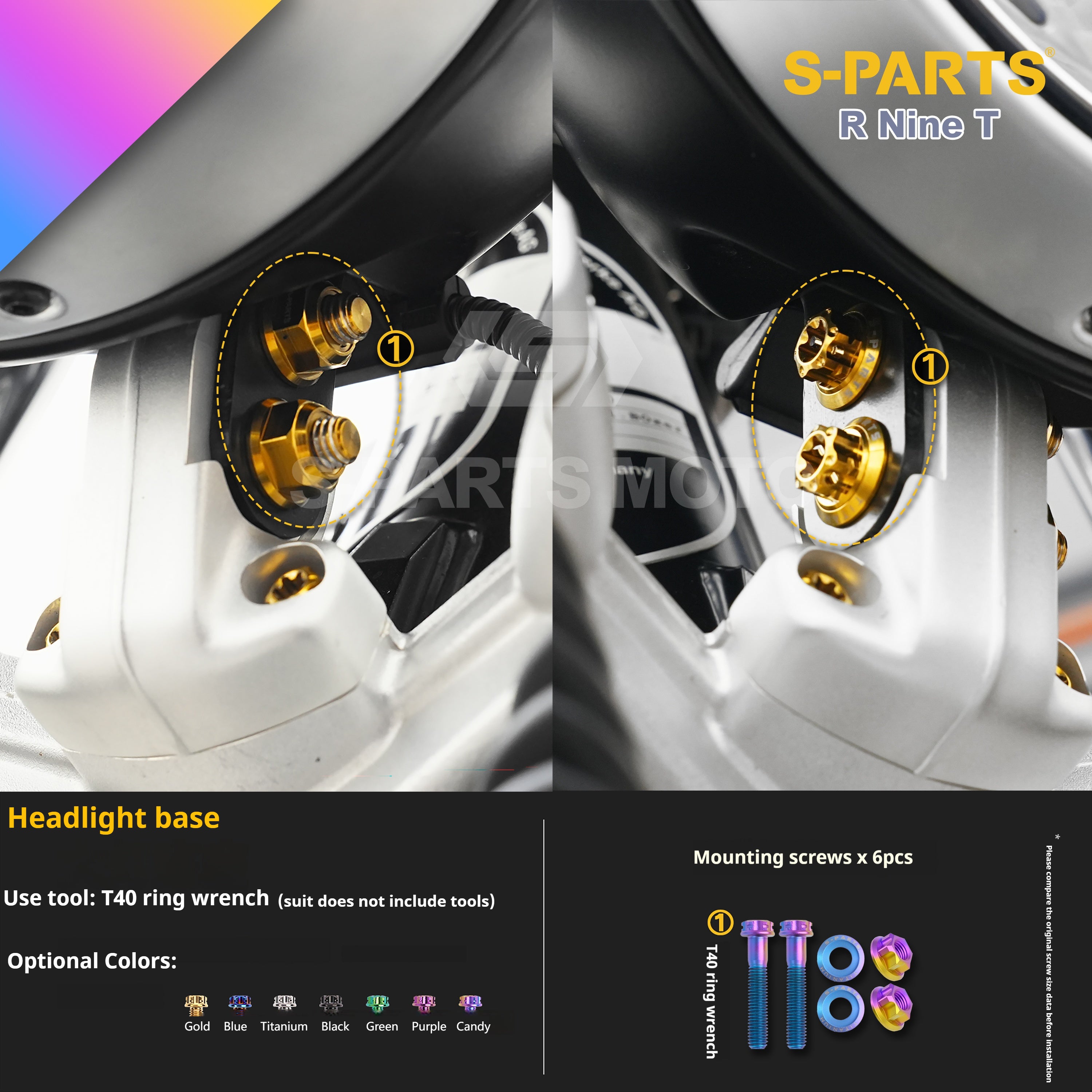 SPARTS BMW RnineT Titanium Alloy Screw Candy Color Kit for Motorcycle Modification