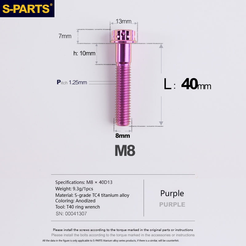 S‑PARTS A3 Series M8 Titanium Bolts｜Lightweight Ti‑6Al‑4V Fasteners for Motorcycles