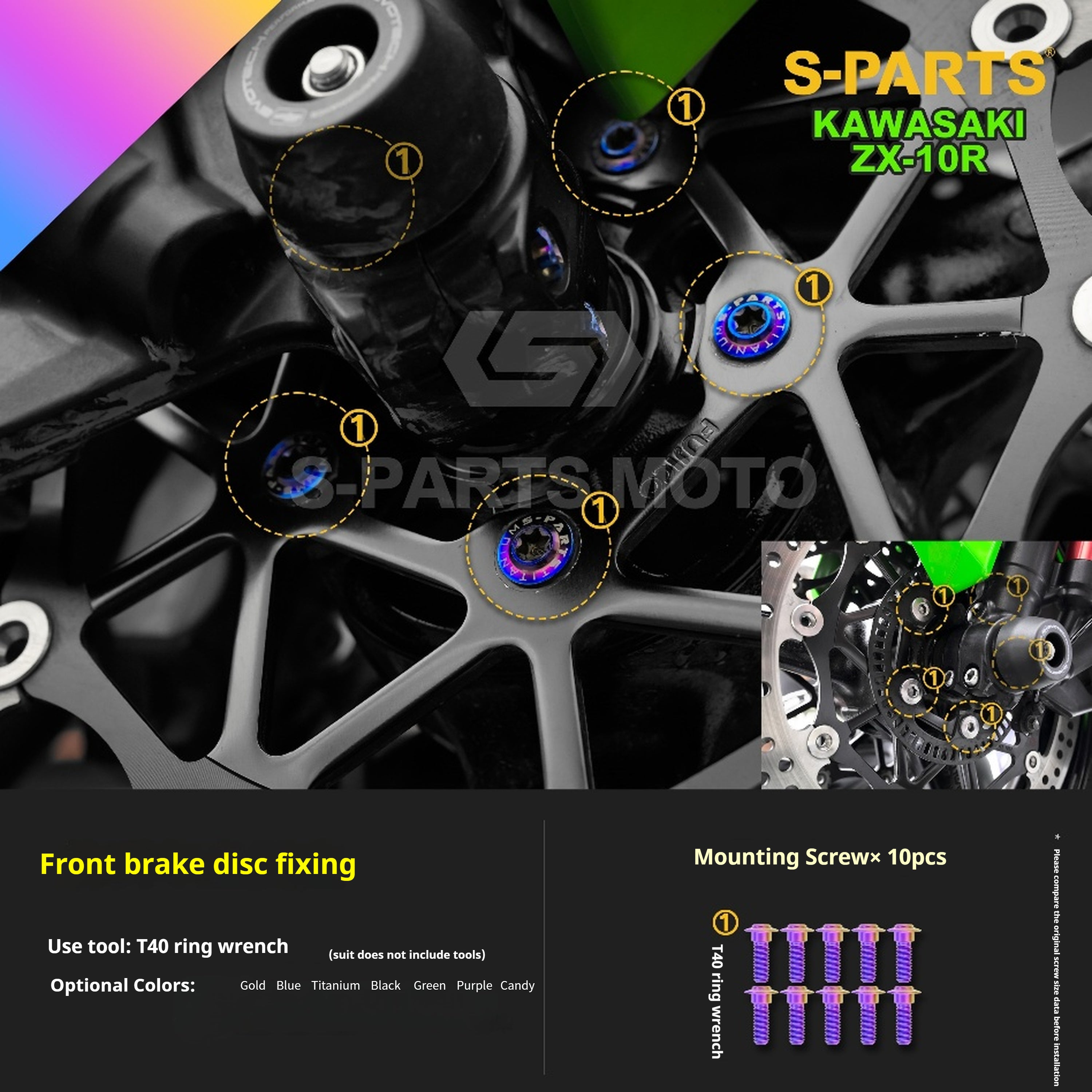 SPARTS Titanium Screw Set for Kawasaki ZX-10R 2023 – Custom Candy Color & CNC Titanium Upgrade Kit