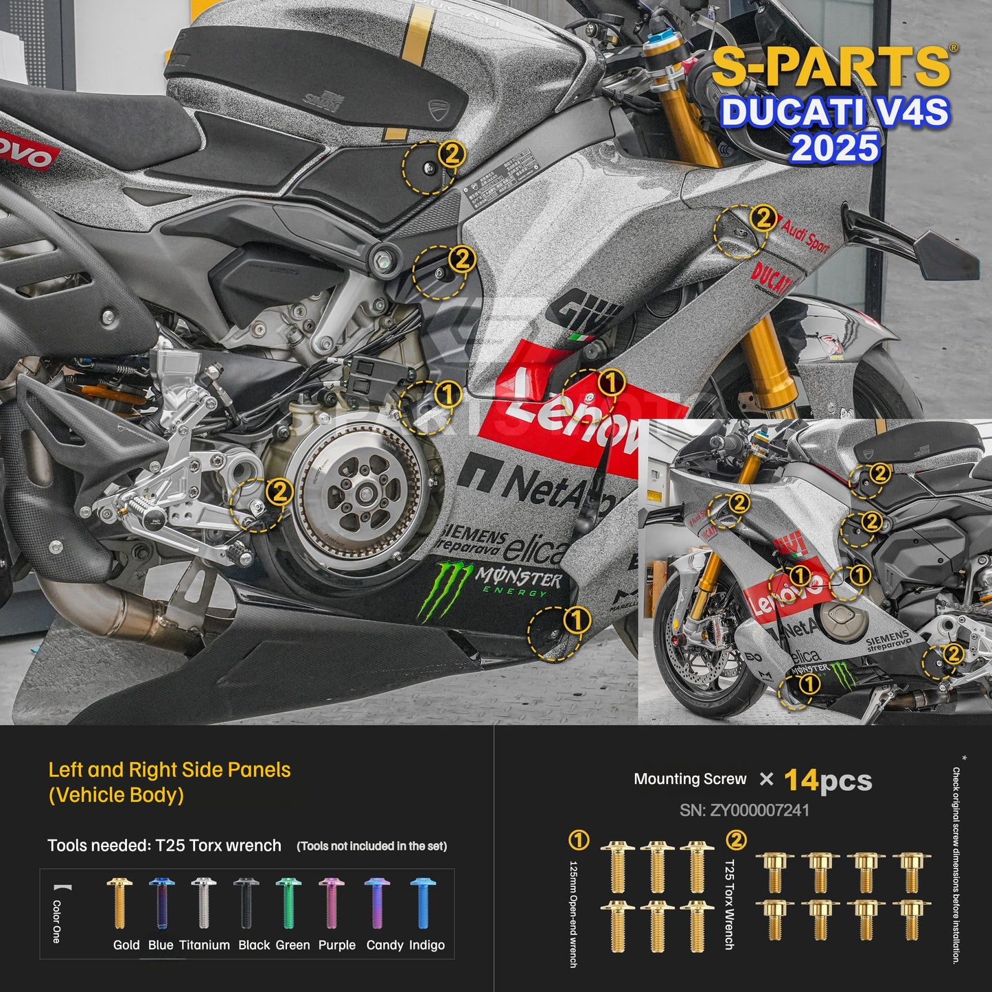 S-PARTS Titanium  Fastener Kit  Bodywork/Subframe and Exhaust for Ducati Panigale V4 S 2025