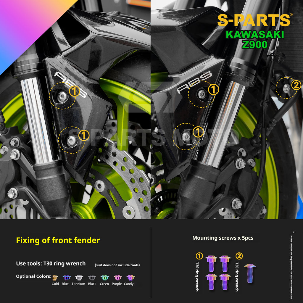 SPARTS Titanium Bolt Kit for Kawasaki Z900 2021 – ustom Candy Color & CNC Titanium Upgrade Kit - 1/2