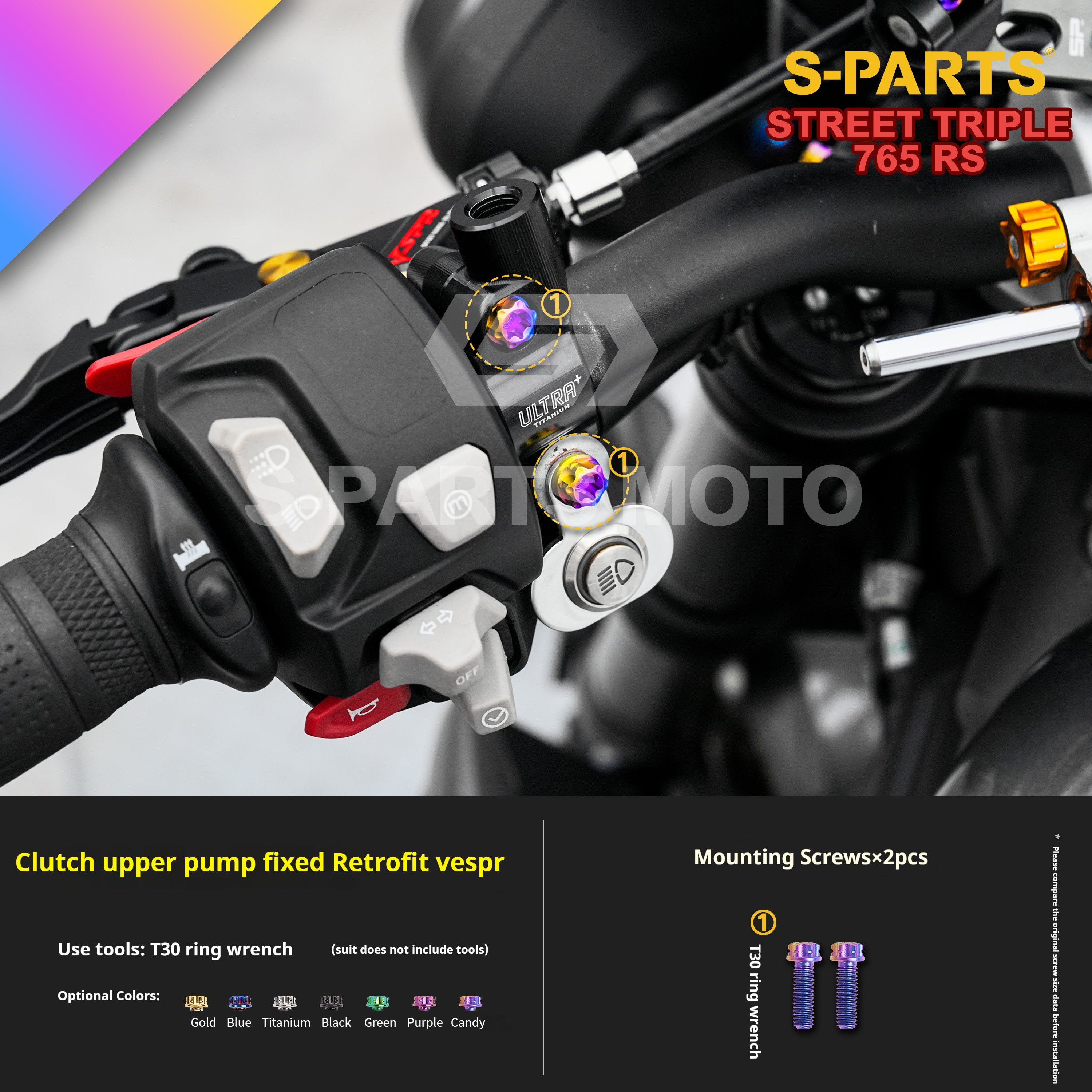 SPARTS Titanium Screw Set for Triumph Street Triple RS – Custom Candy Color & CNC Titanium Upgrade Kit