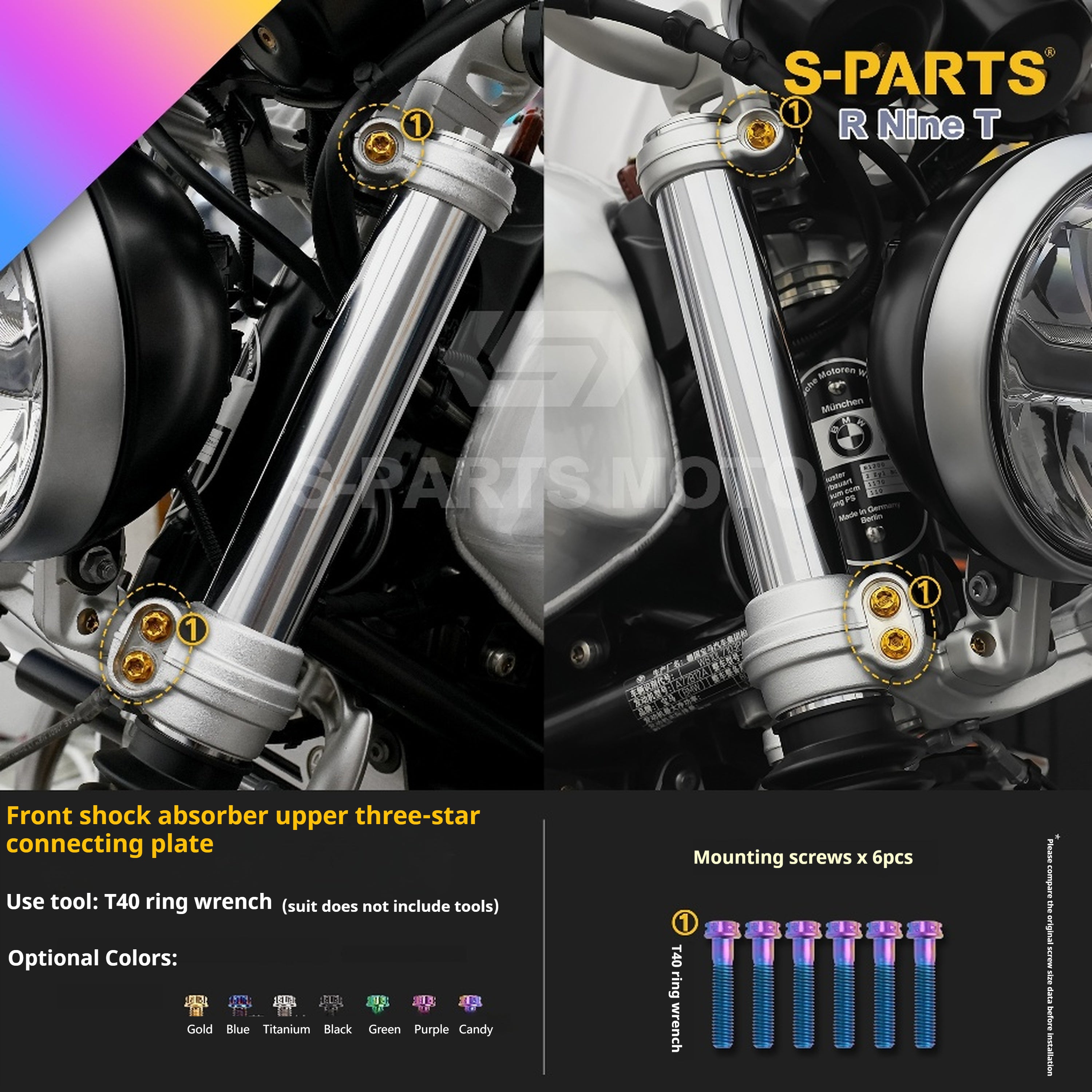 SPARTS BMW RnineT Titanium Alloy Screw Candy Color Kit for Motorcycle Modification