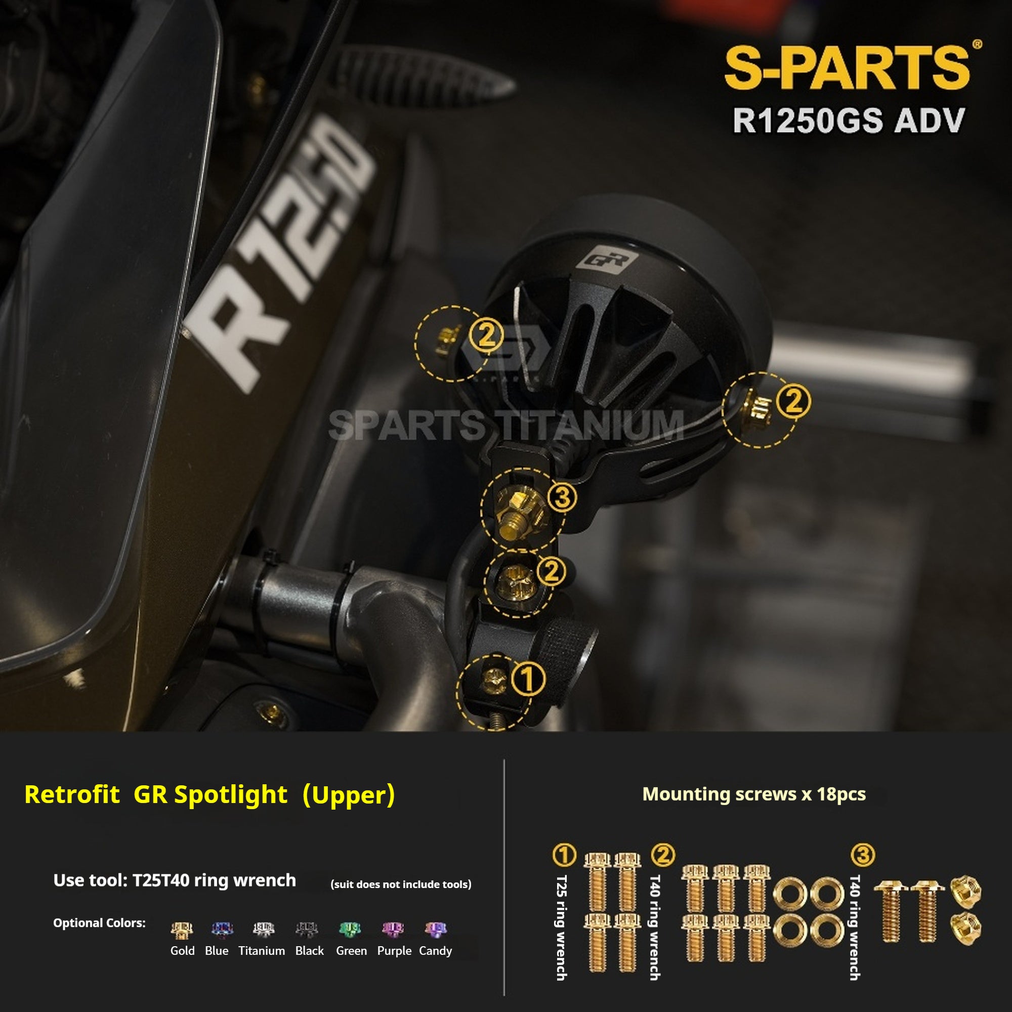 SPARTS Titanium Bolt Kit for BMW R 1250GS ADV – Custom Candy Color & CNC Titanium Upgrade Kit
