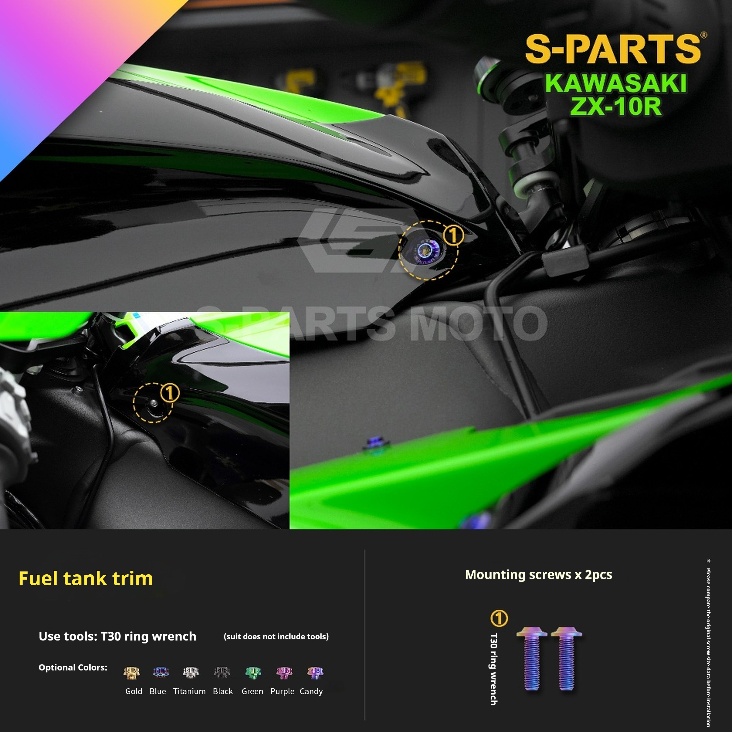 SPARTS Titanium Screw Set for Kawasaki ZX-10R 2023 – Custom Candy Color & CNC Titanium Upgrade Kit