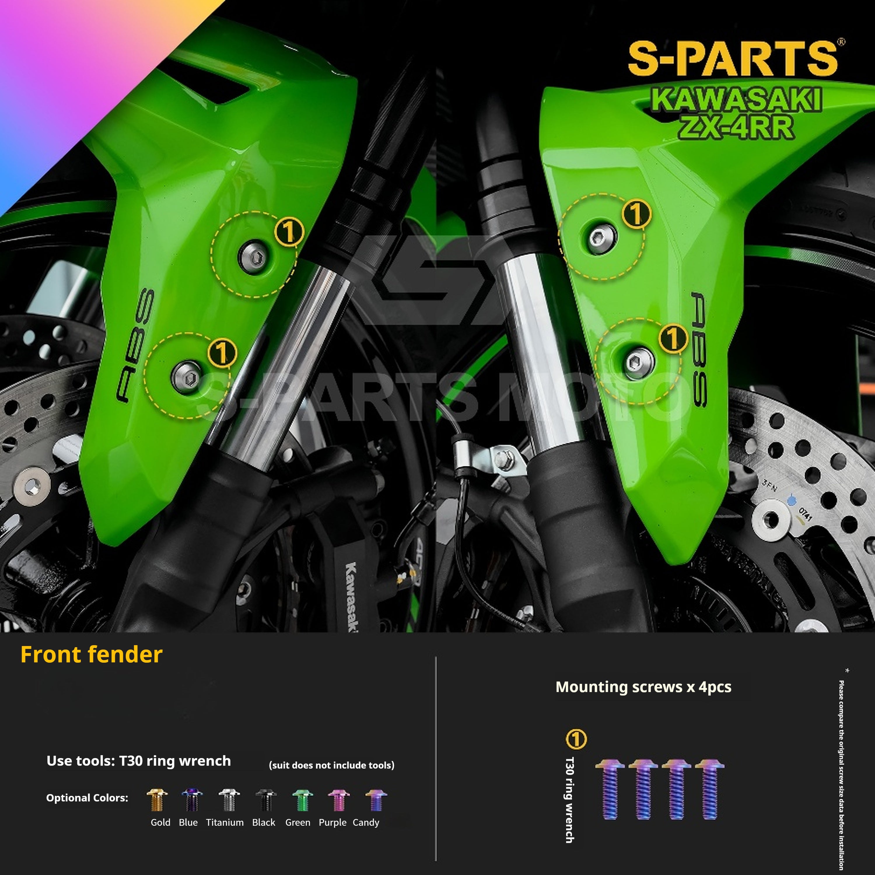 SPARTS Titanium Bolt Kit for Kawasaki ZX-4RR 2023 – Custom Candy Color & CNC Titanium Upgrade Kit- 1/2