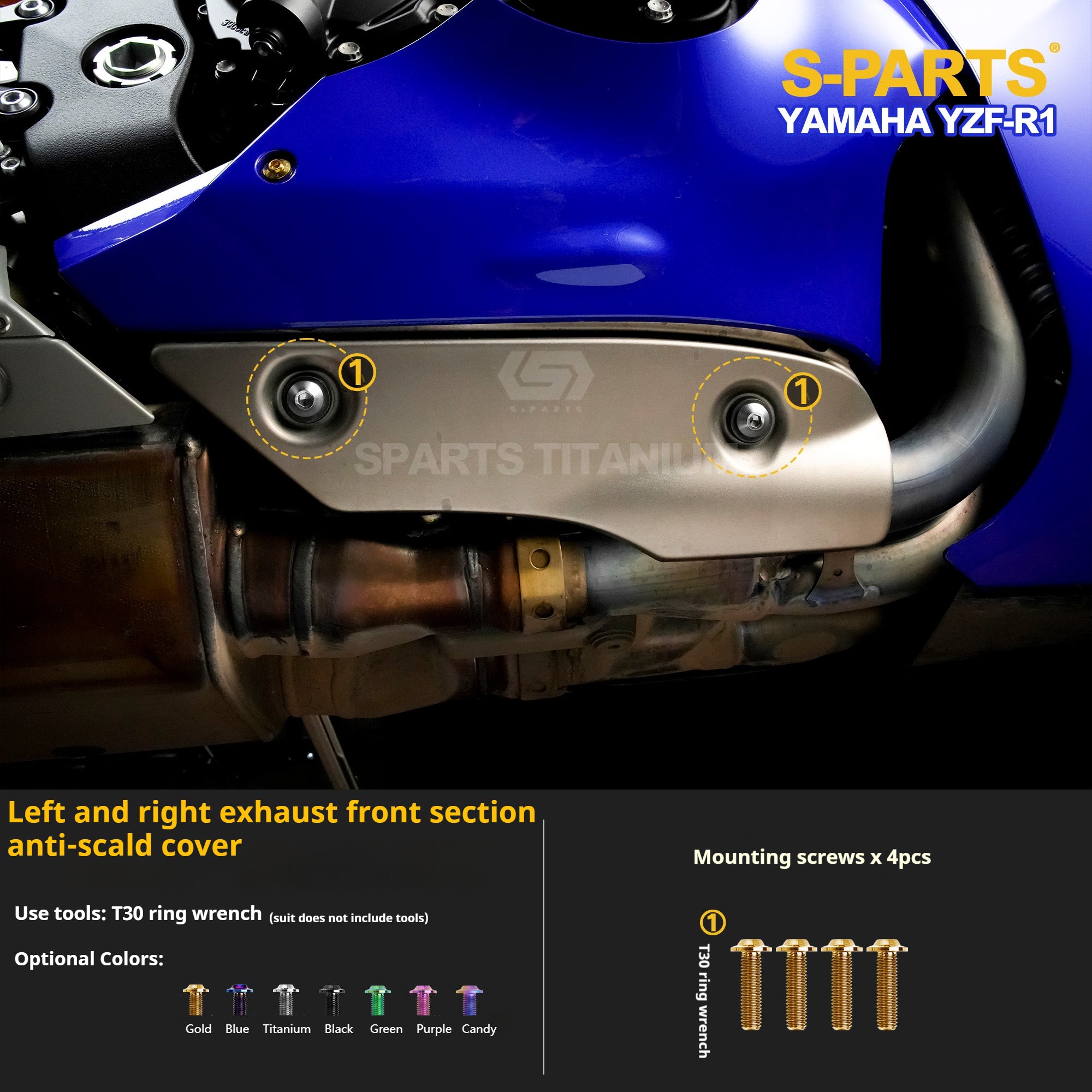 SPARTS Titanium Bolt Kit for Yamaha YZF-R1– Custom Candy Color & CNC Titanium Upgrade Kit- 2/2