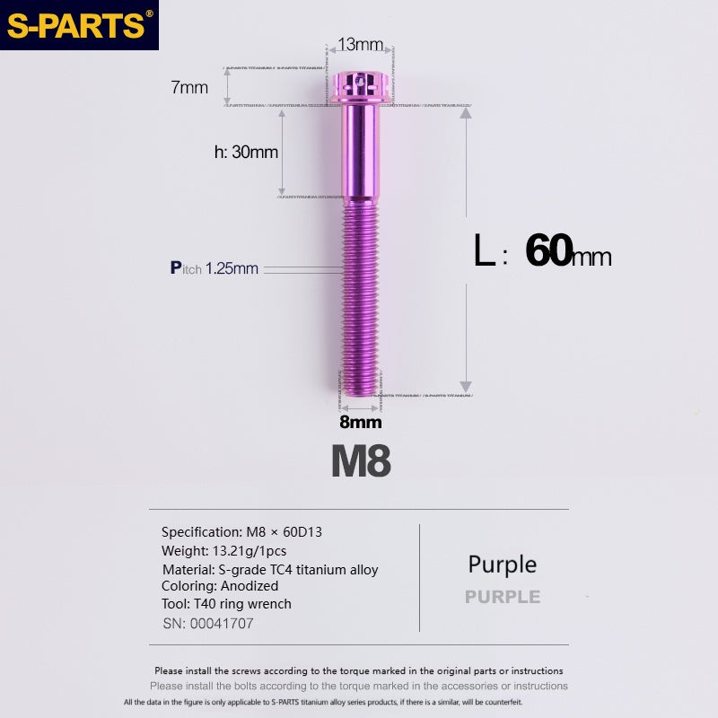 S‑PARTS A3 Series M8 Titanium Bolts｜Lightweight Ti‑6Al‑4V Fasteners for Motorcycles