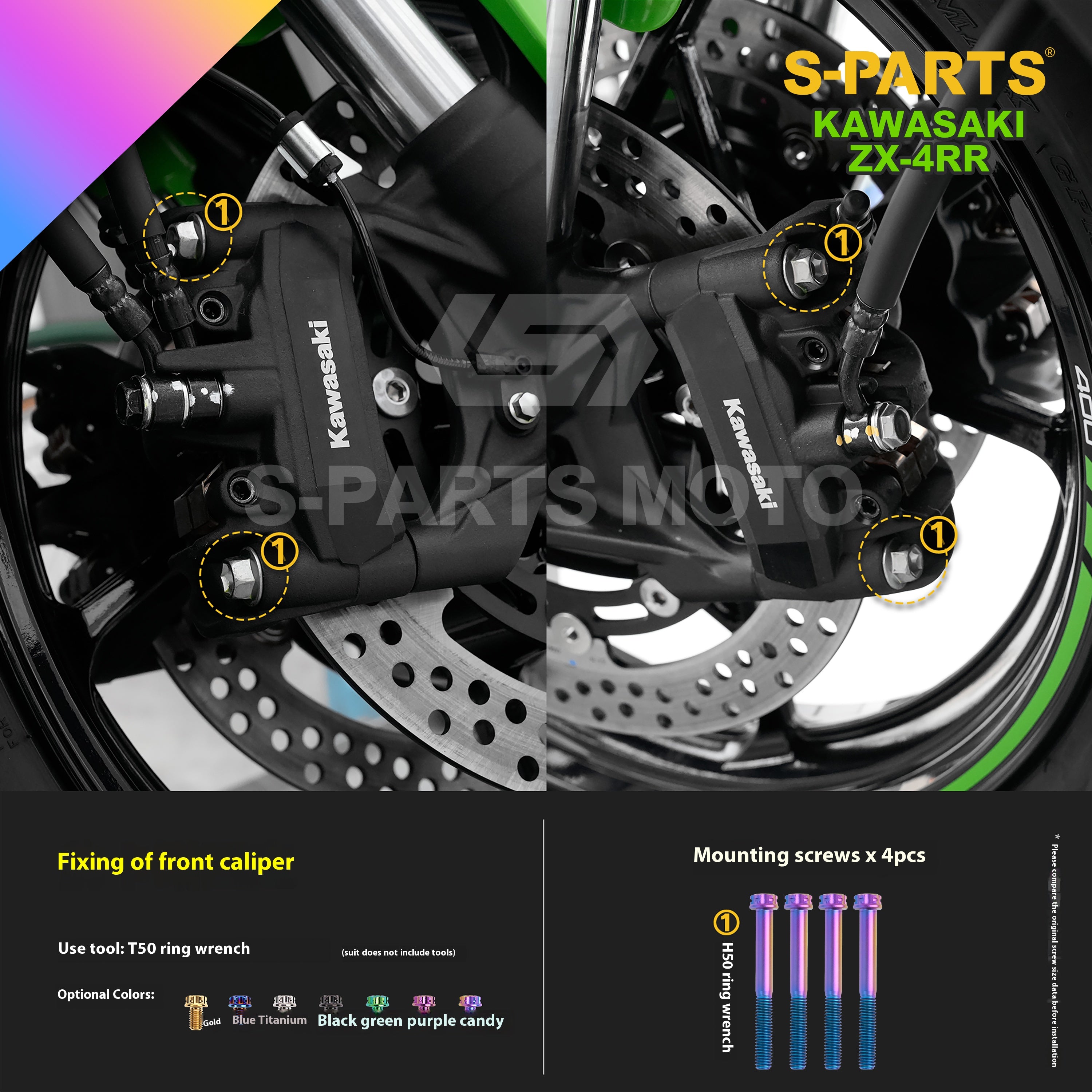 SPARTS Titanium Bolt Kit for Kawasaki ZX-4RR 2023 – Custom Candy Color & CNC Titanium Upgrade Kit- 1/2