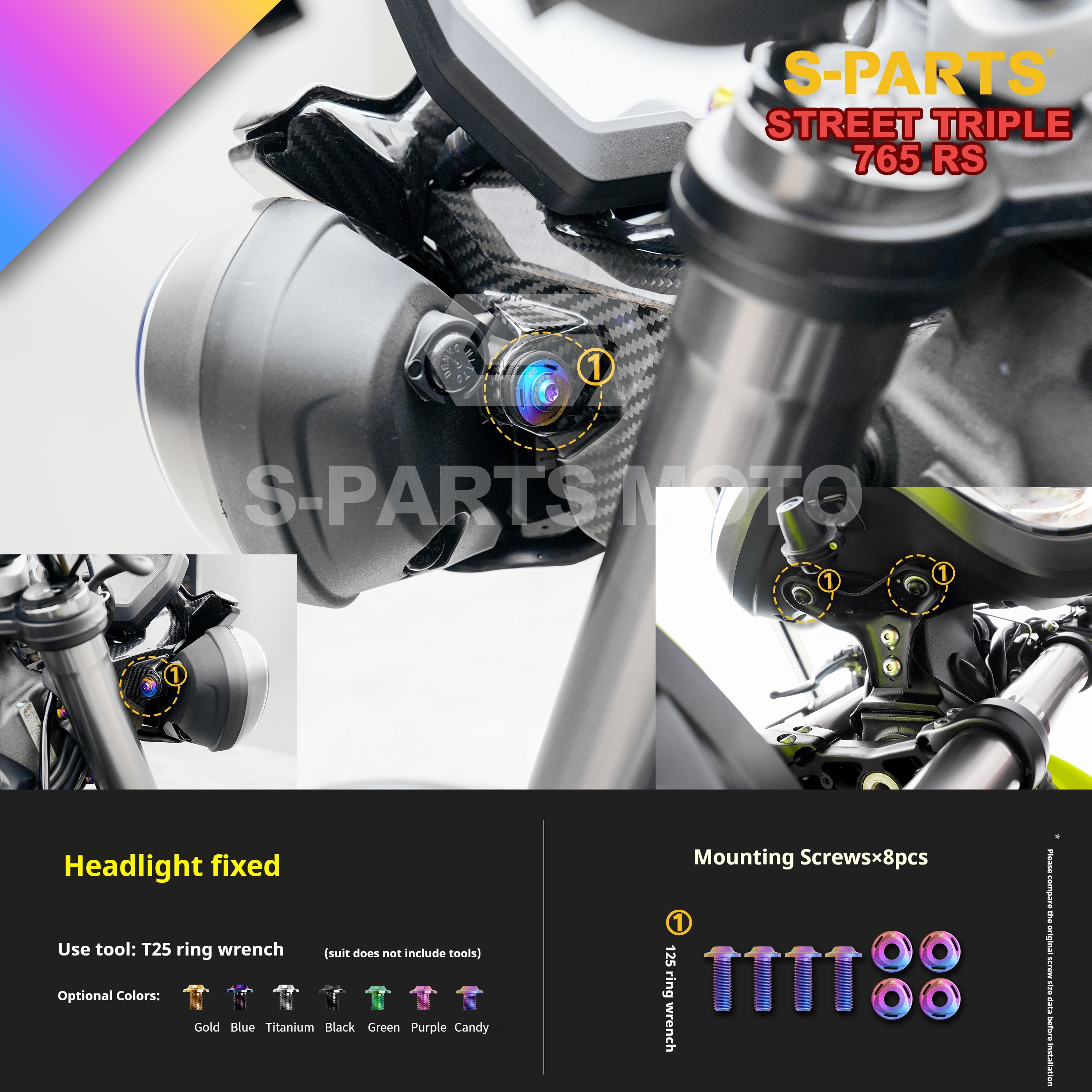 SPARTS Titanium Screw Set for Triumph Street Triple RS – Custom Candy Color & CNC Titanium Upgrade Kit