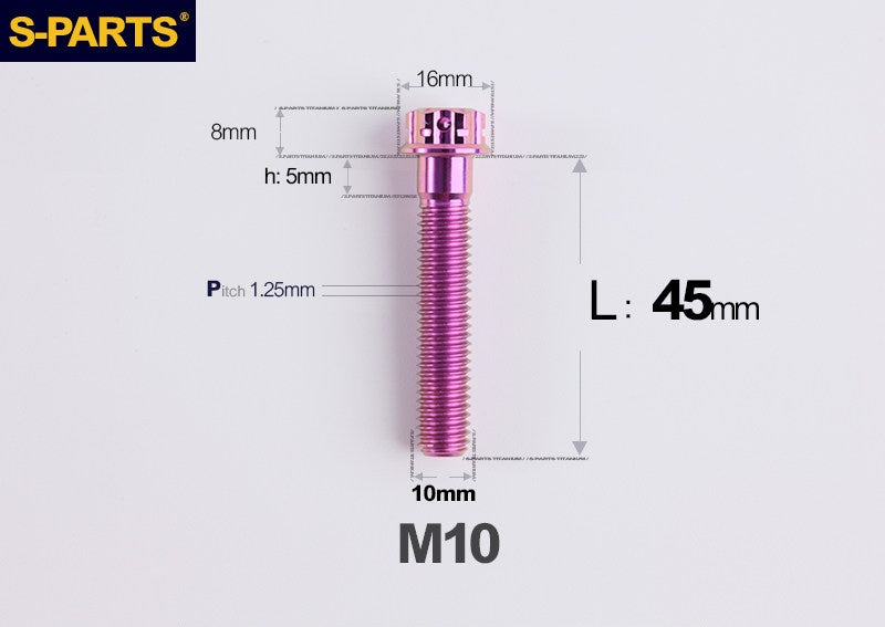 SPARTS M10 P1.25 A3 Series Standard Head Titanium Bolt | 650°C Forged | S-Grade TC4 | Motorcycle / E-Bike Upgrade