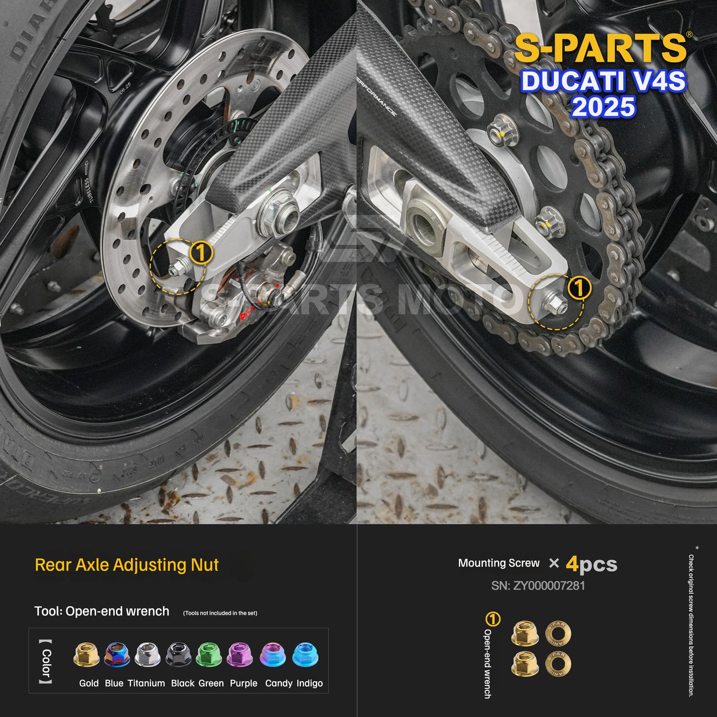 S-PARTS Titanium Brake/Wheel and Suspension Fastener Kit for Ducati Panigale V4S 2025