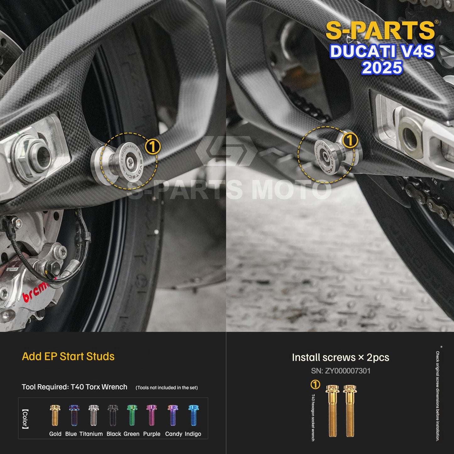 S-PARTS Titanium Brake/Wheel and Suspension Fastener Kit for Ducati Panigale V4S 2025