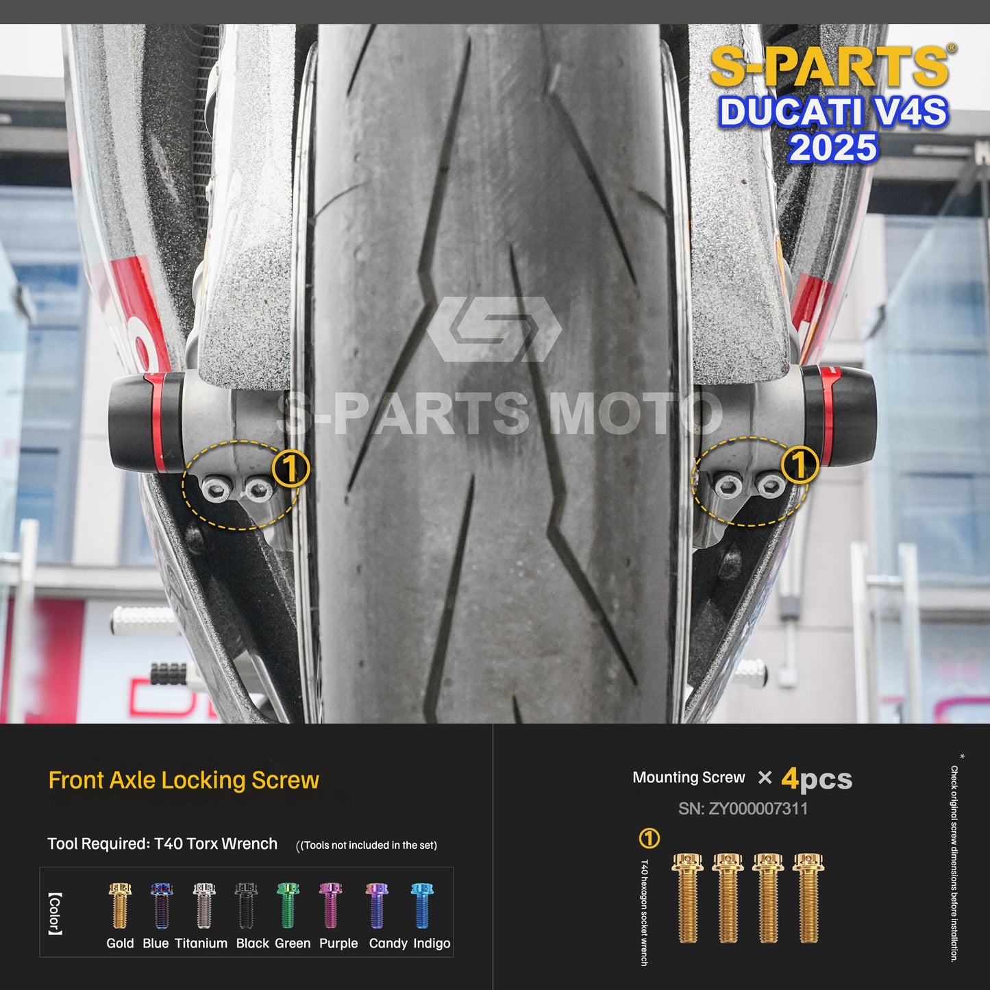S-PARTS Titanium Brake/Wheel and Suspension Fastener Kit for Ducati Panigale V4S 2025