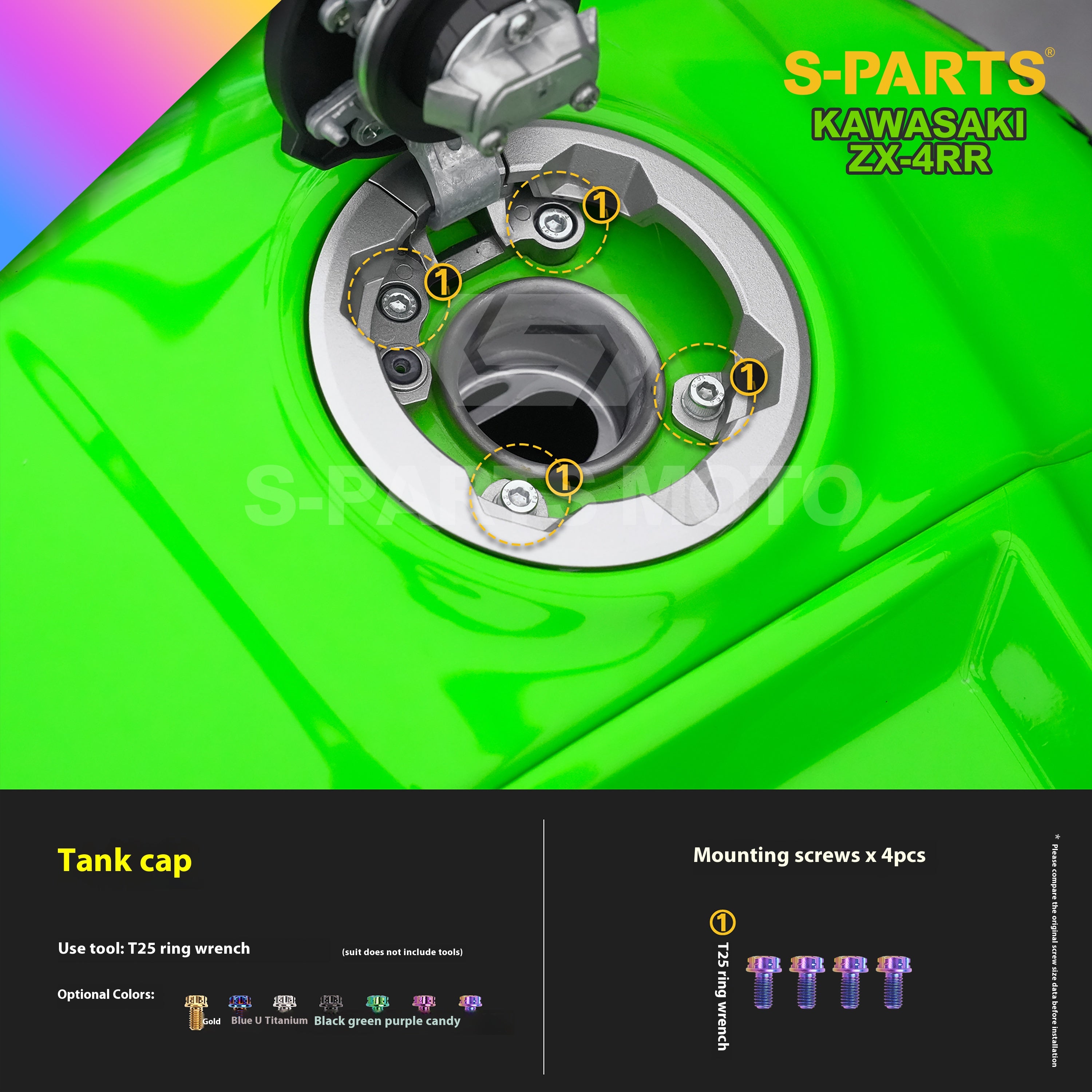 SPARTS Titanium Bolt Kit for Kawasaki ZX-4RR 2023 – Custom Candy Color & CNC Titanium Upgrade Kit- 1/2