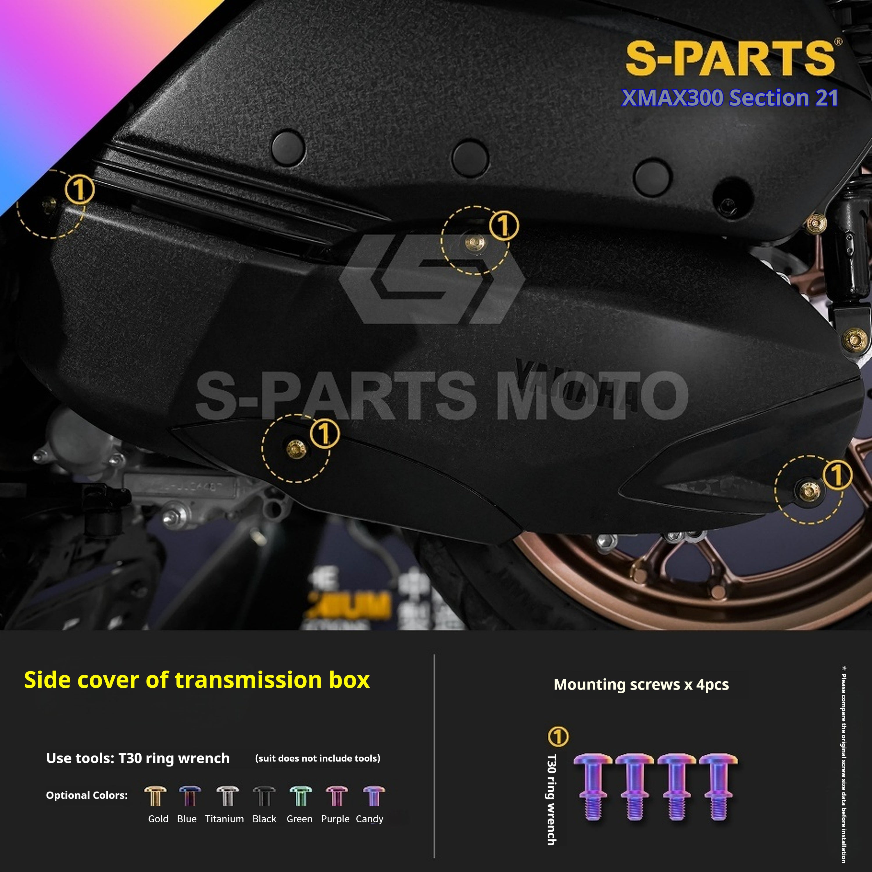 SPARTS Titanium Screw Set for Yamaha XMAX 300 2021 – Custom Candy Color & CNC Titanium Upgrade Kit