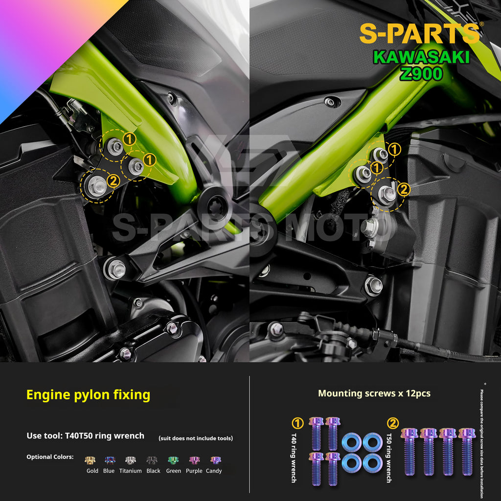 SPARTS Titanium Bolt Kit for Kawasaki Z900 2021 – ustom Candy Color & CNC Titanium Upgrade Kit - 1/2