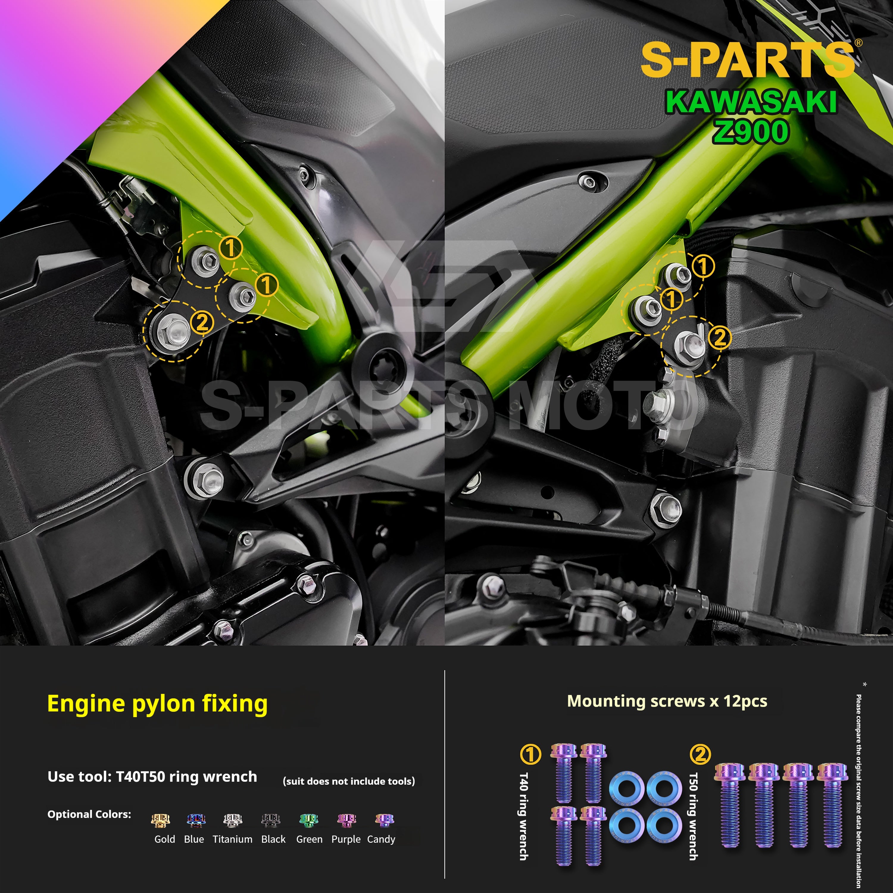 SPARTS Titanium Bolt Kit for Kawasaki Z900 2021 – ustom Candy Color & CNC Titanium Upgrade Kit - 1/2
