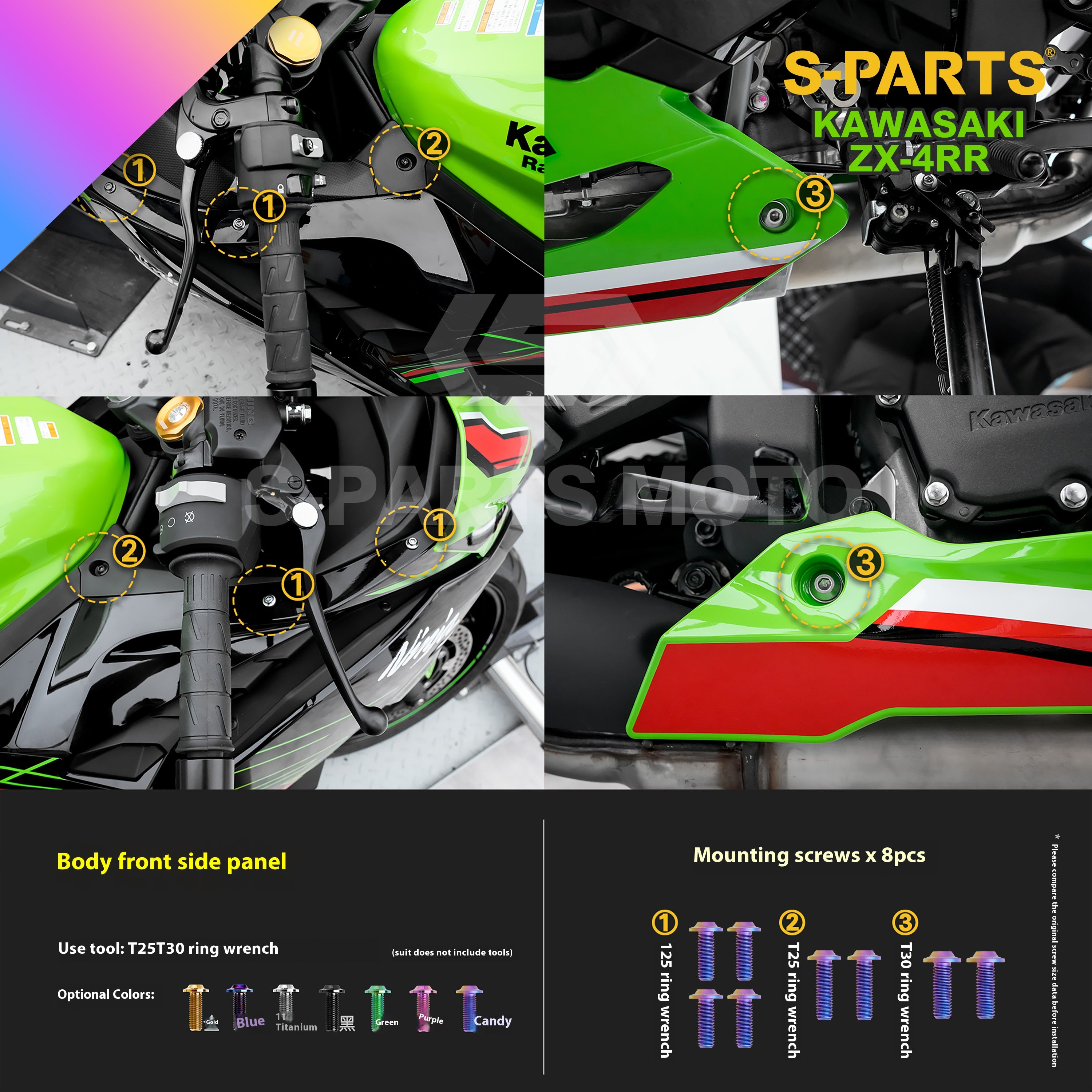 SPARTS TC4 Titanium Bolt Kit for Kawasaki ZX-4RR | Motorcycle Titanium Bolt Upgrade