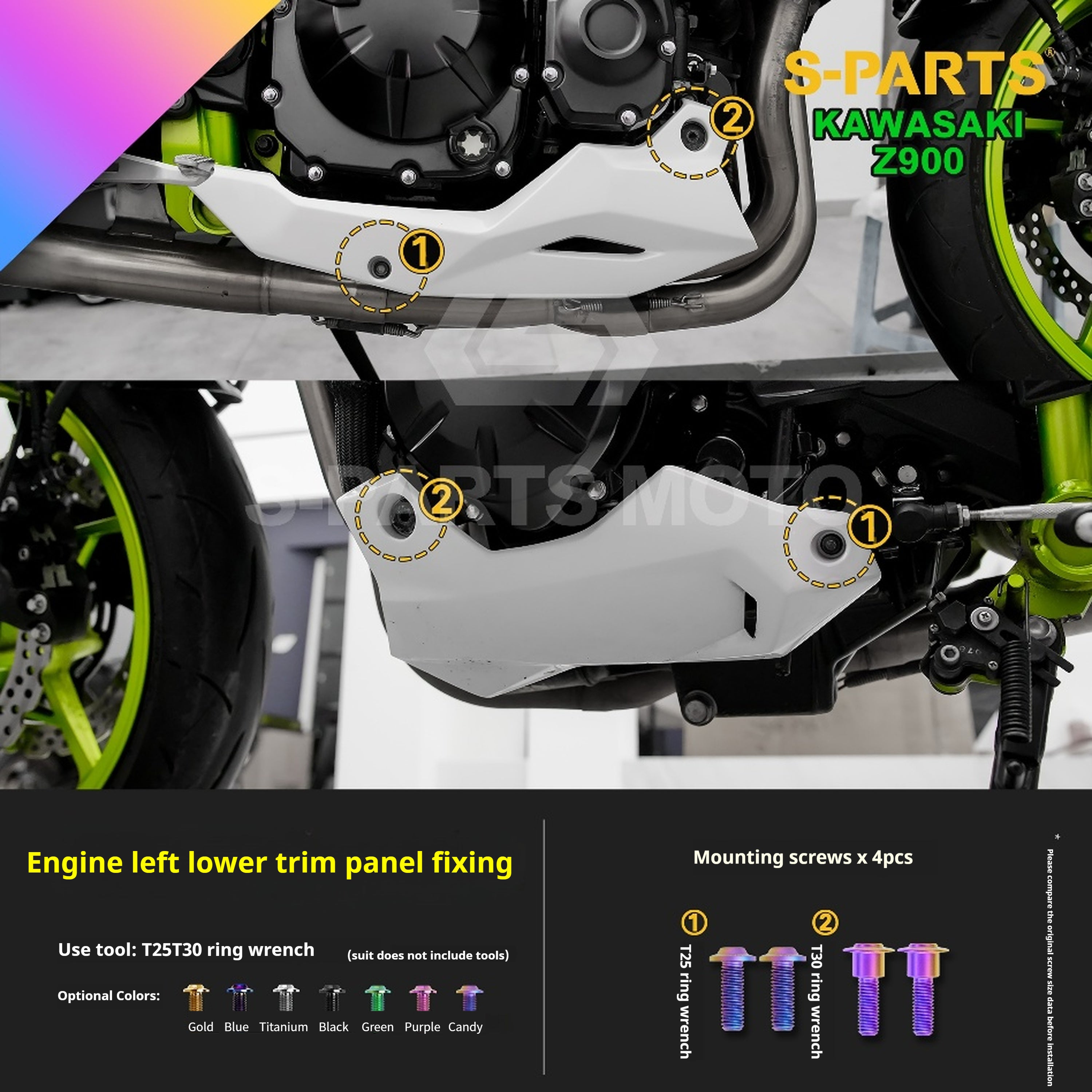 SPARTS TC4 Titanium Bolt Kit for Kawasaki Z900 2021 | Motorcycle Titanium Bolt Upgrade