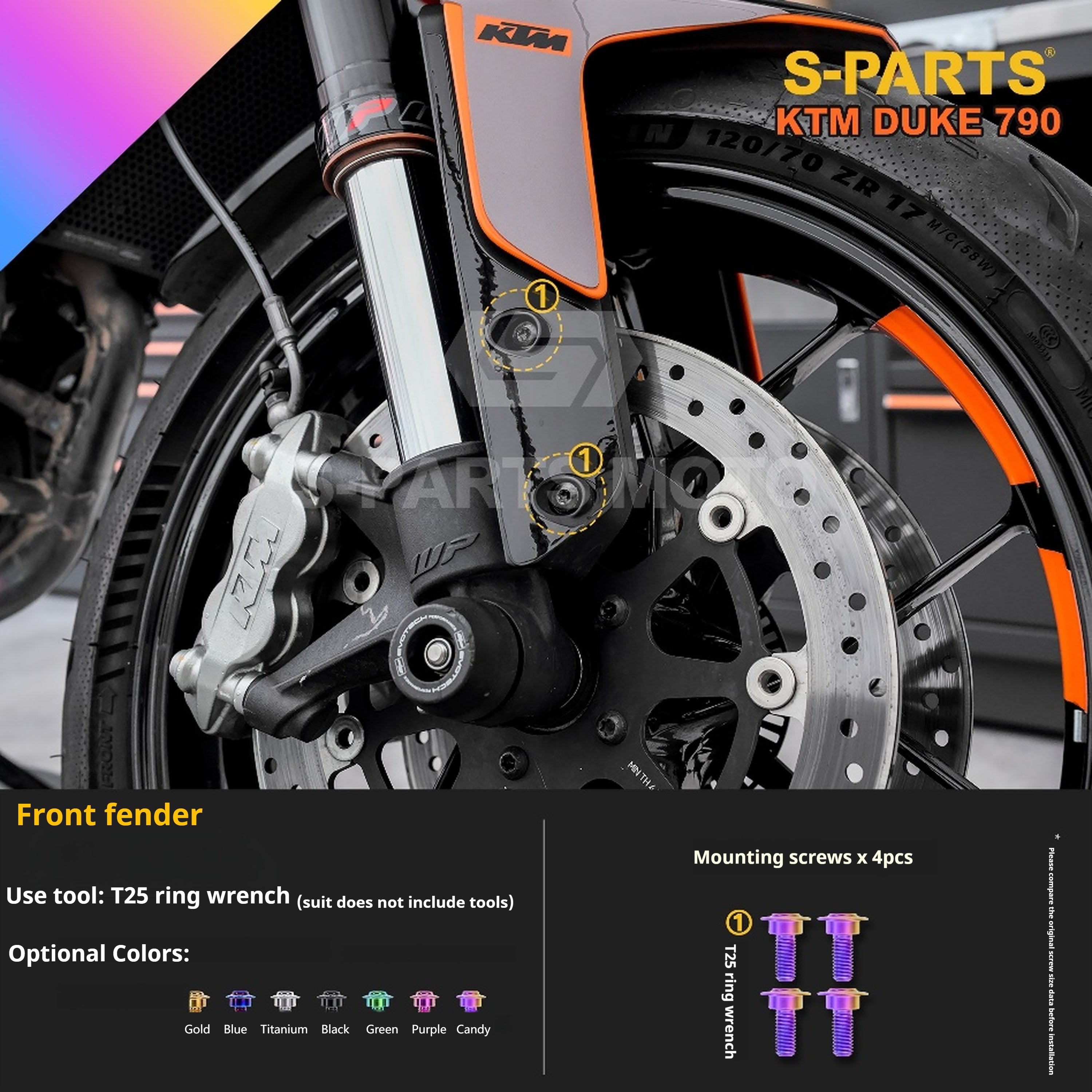 SPARTS Candy Color Titanium Bolt Kit for KTM DUKE 790 Disc Upgrade- Candy color