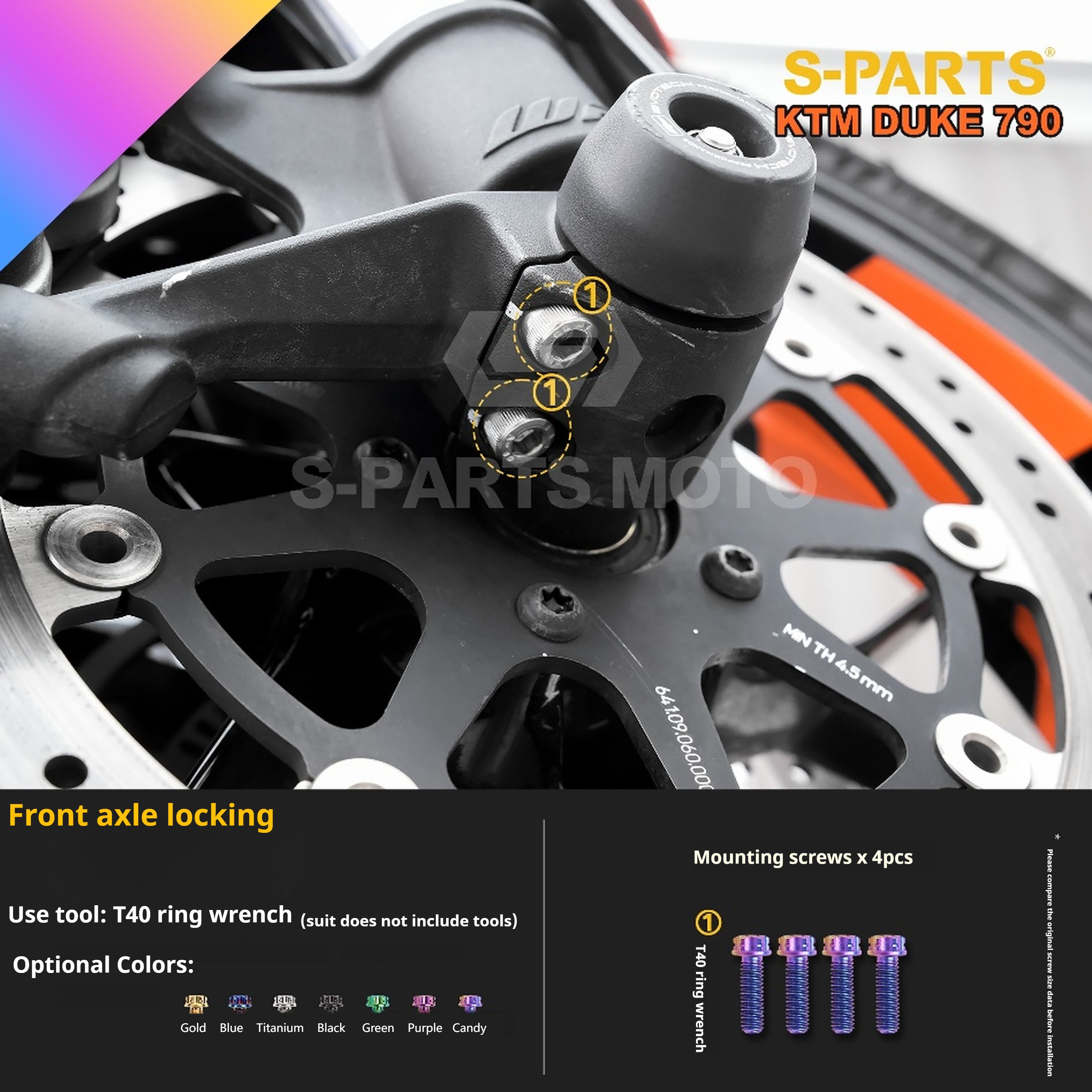 SPARTS Candy Color Titanium Bolt Kit for KTM DUKE 790 Disc Upgrade- Candy color